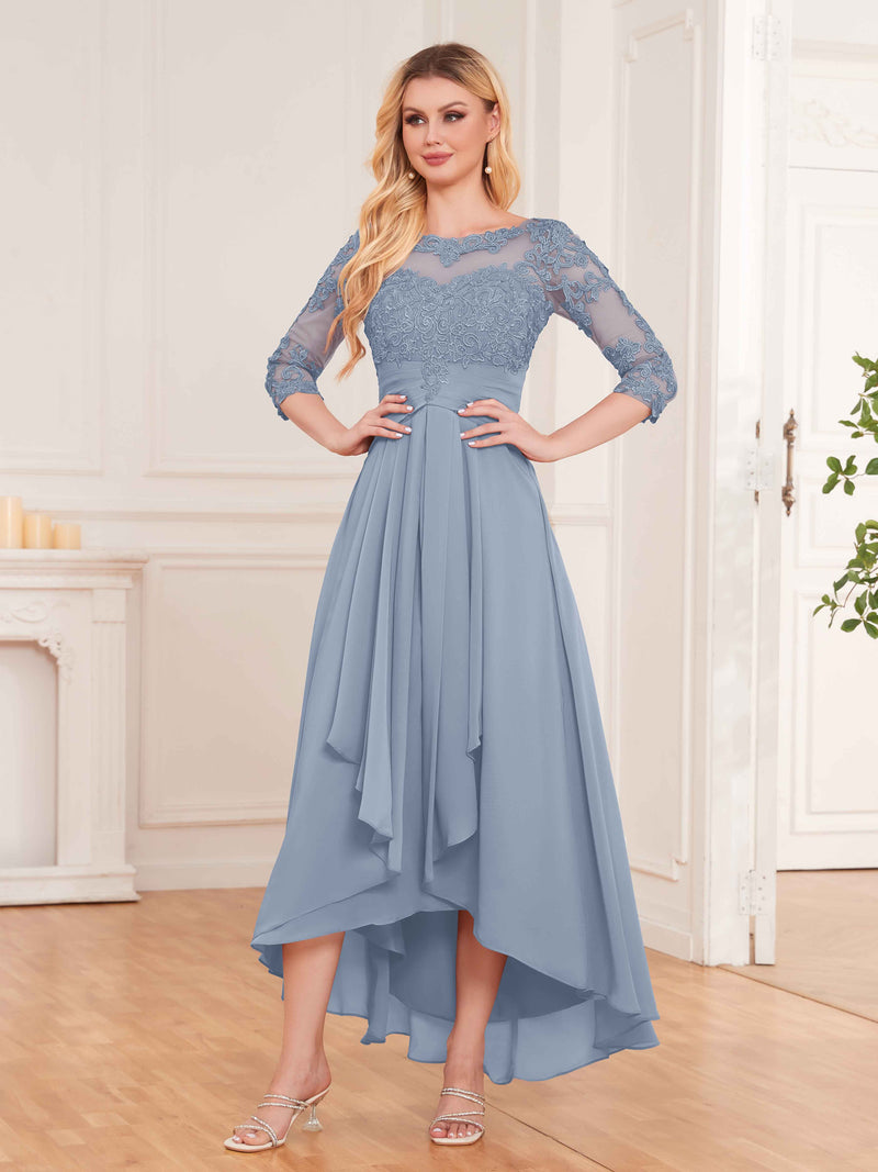 Emersyn Elegant Illusion Half Sleeves High Low Lace Bridesmaid Dresses