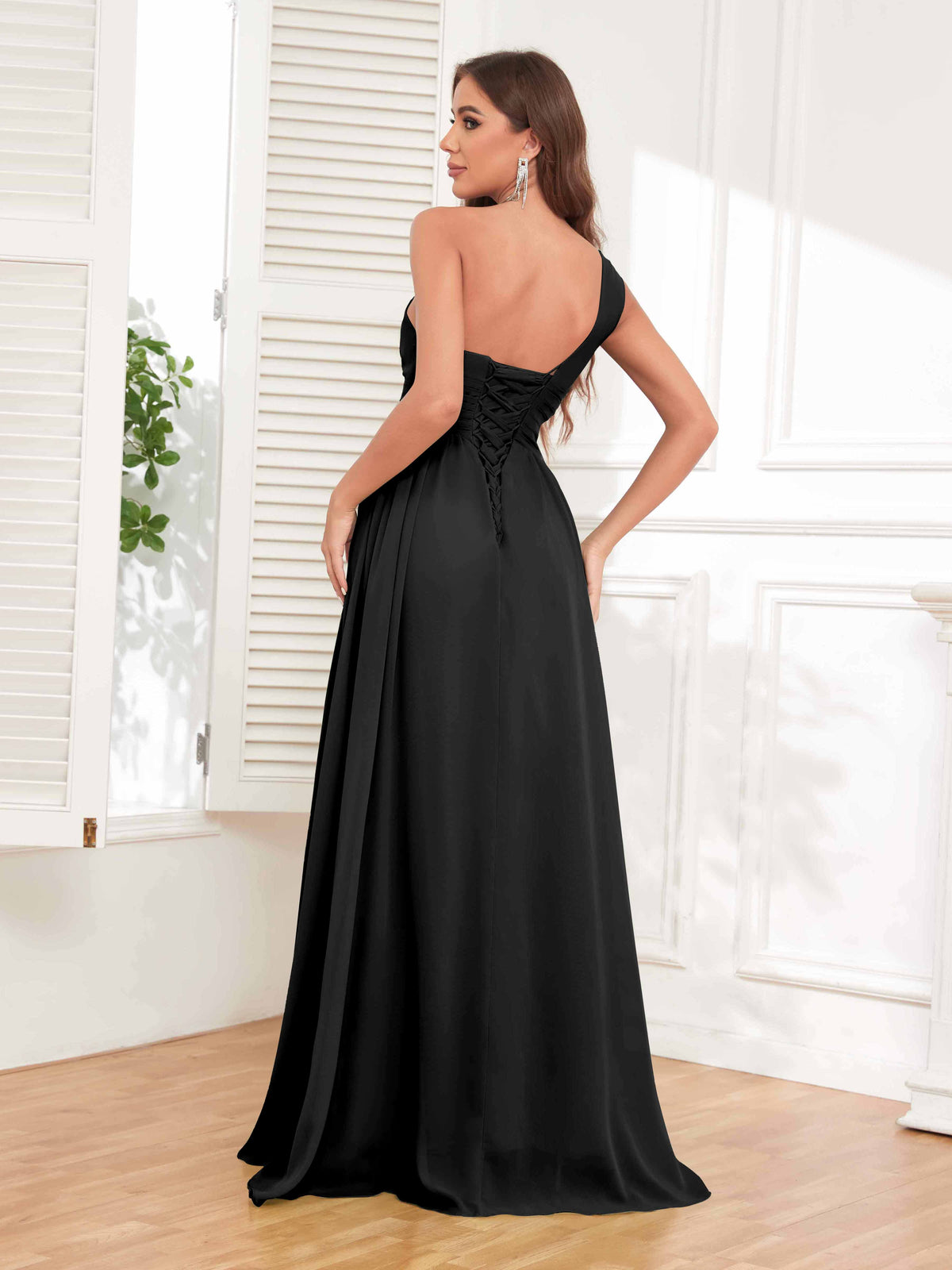 1280 Black Cutout Waist Evening Dress