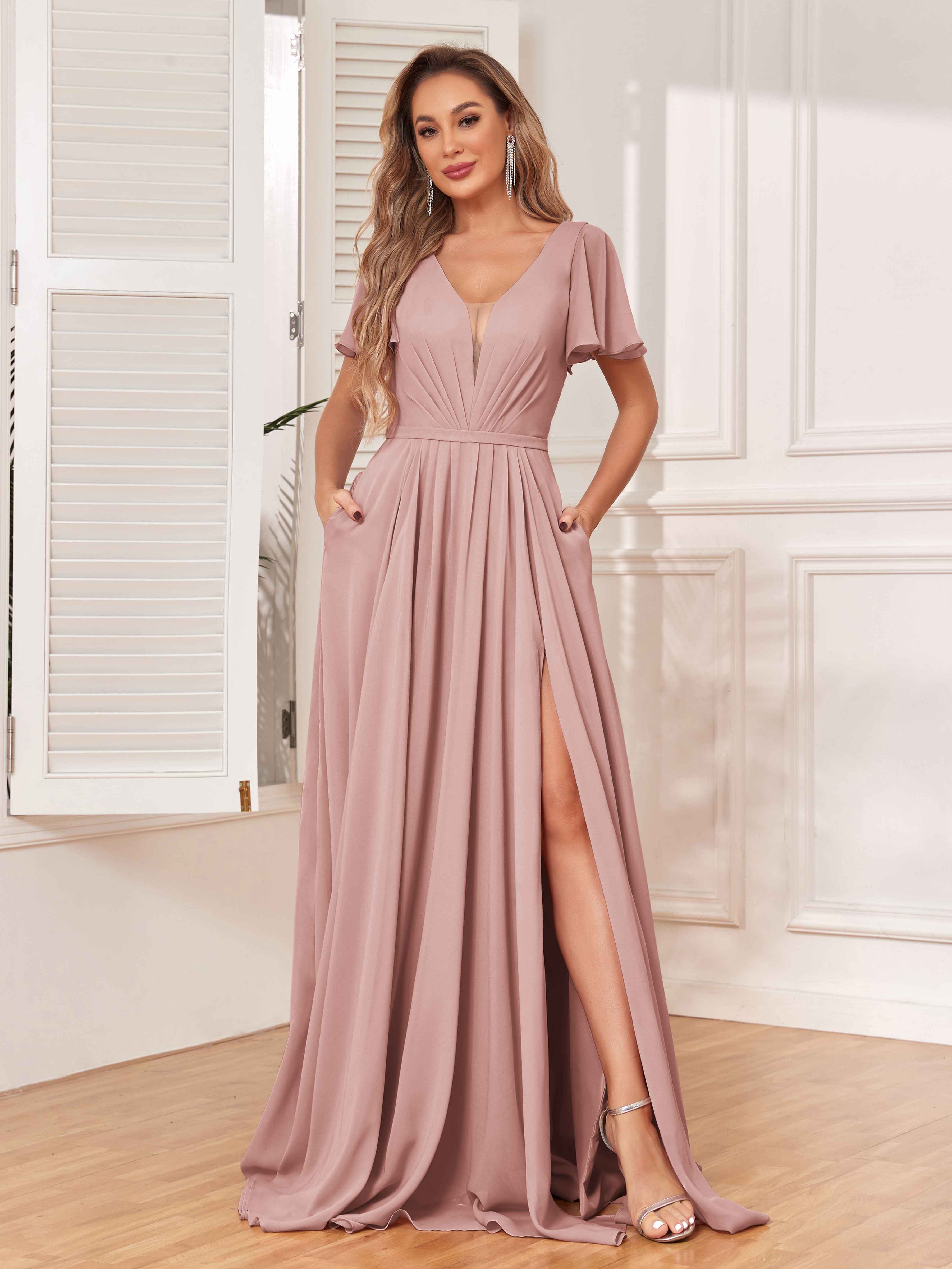 Dusty rose bridesmaid sales dresses with sleeves