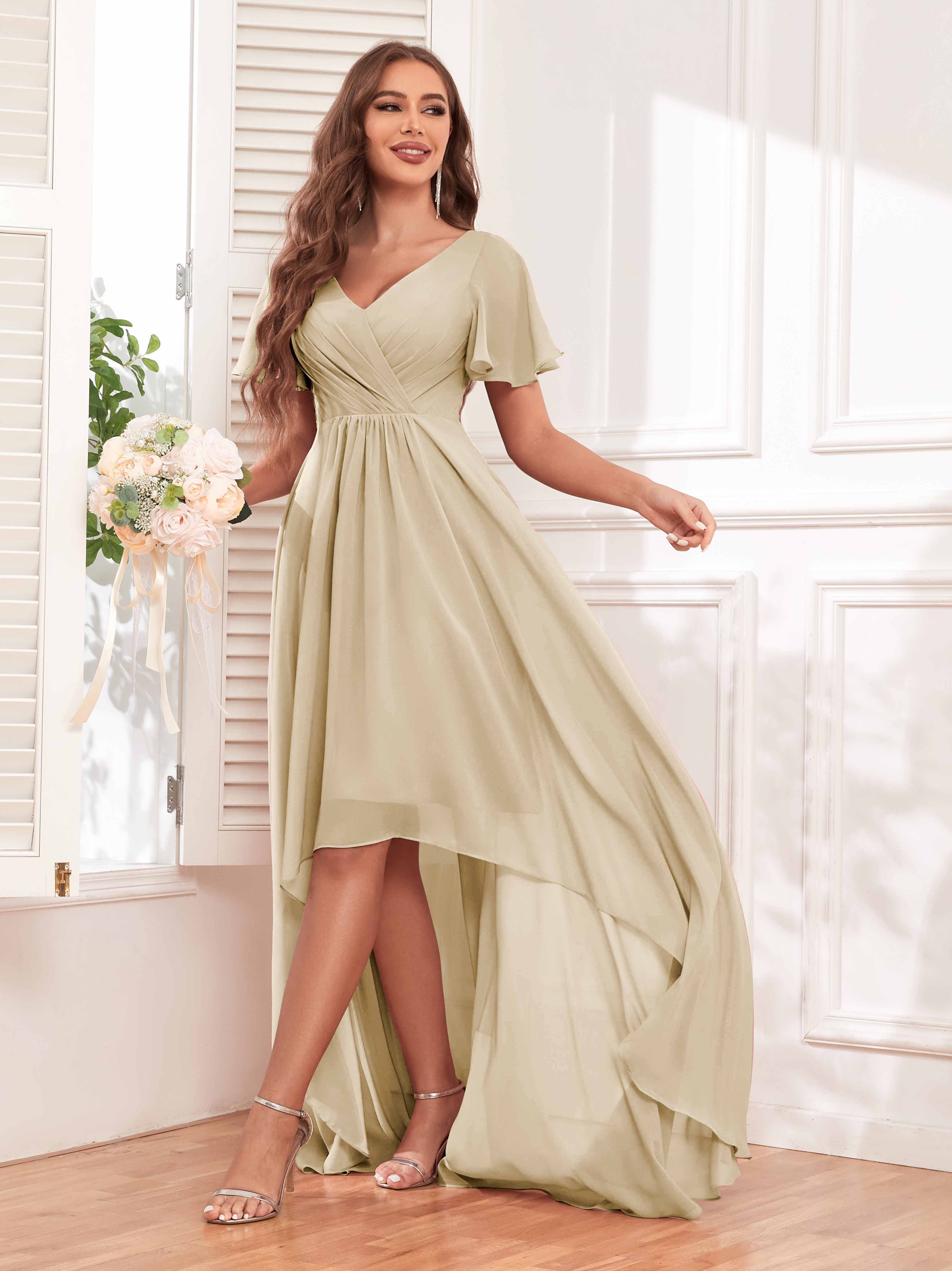 Hayden Modest A-Line High Low Chiffon Bridesmaid Dresses