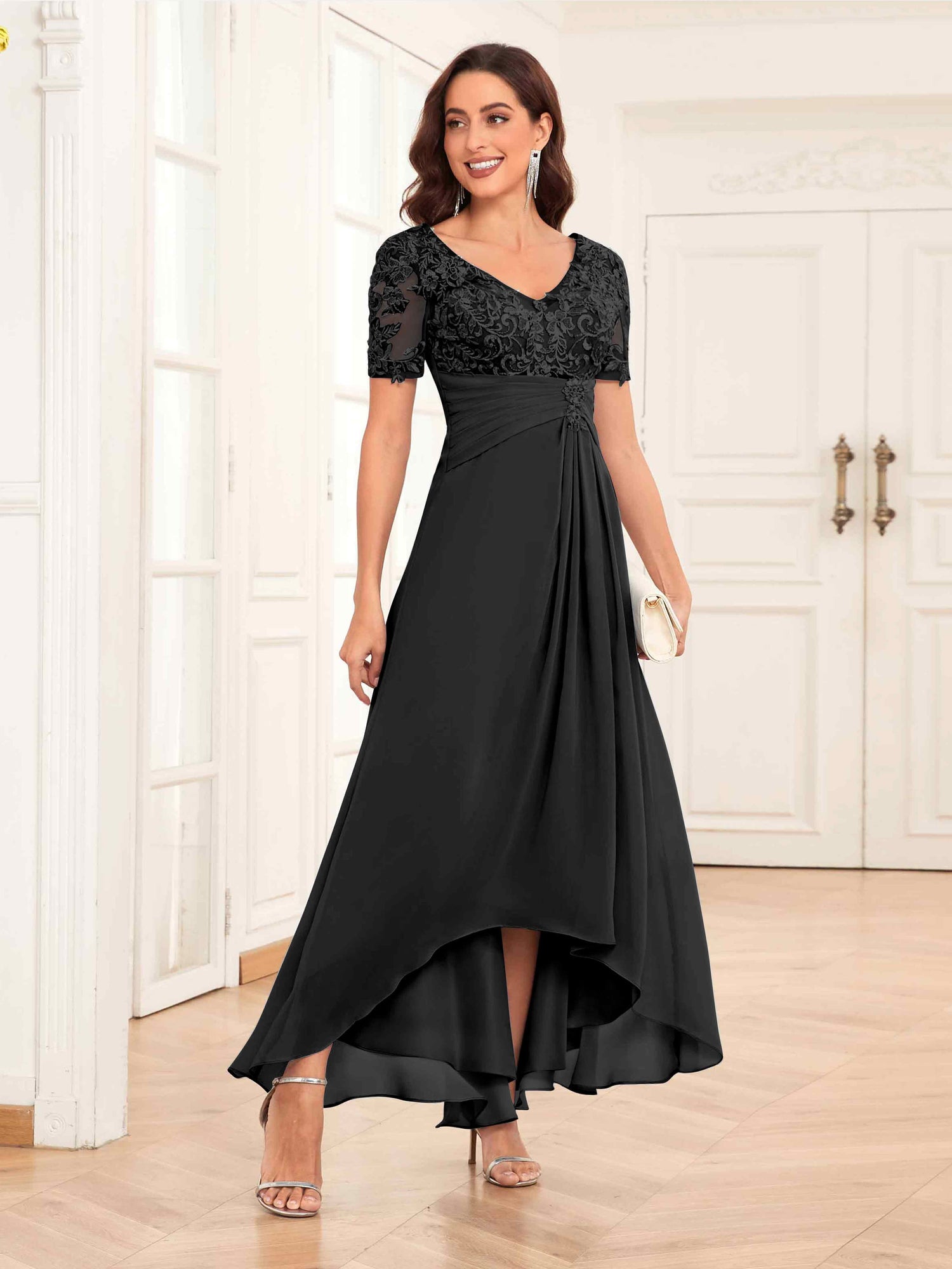 High Low Mother Of The Groom Dresses GARDOM Embroidery Chiffon Midi Mother Of The Bride Dresses India High Low Mother Of The Groom Dresses GARDOM Embroidery Chiffon Midi Mother Of The Bride Dresses India