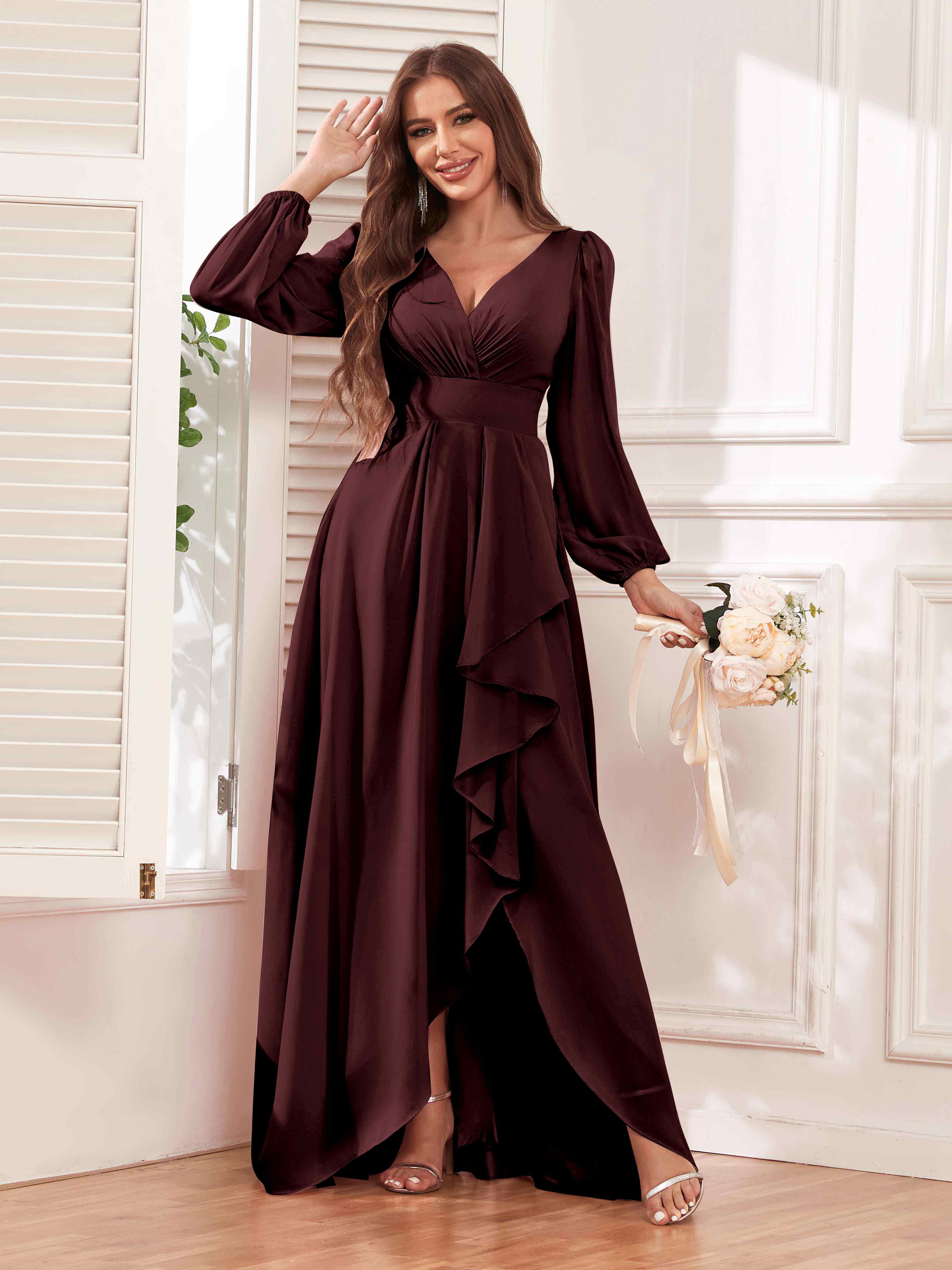 Long sleeve maid of honor dresses hotsell