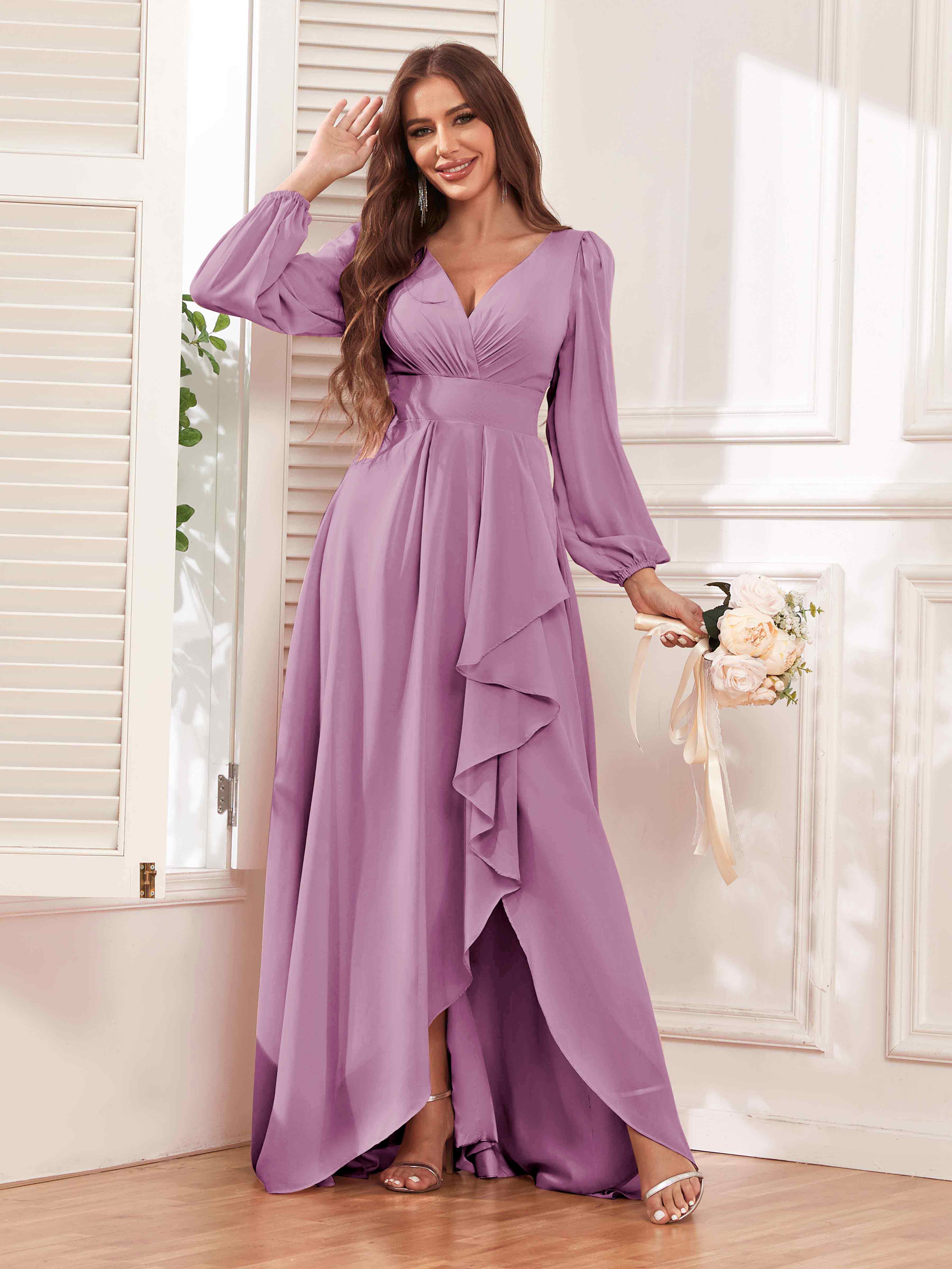 Purple satin bridesmaid dresses best sale