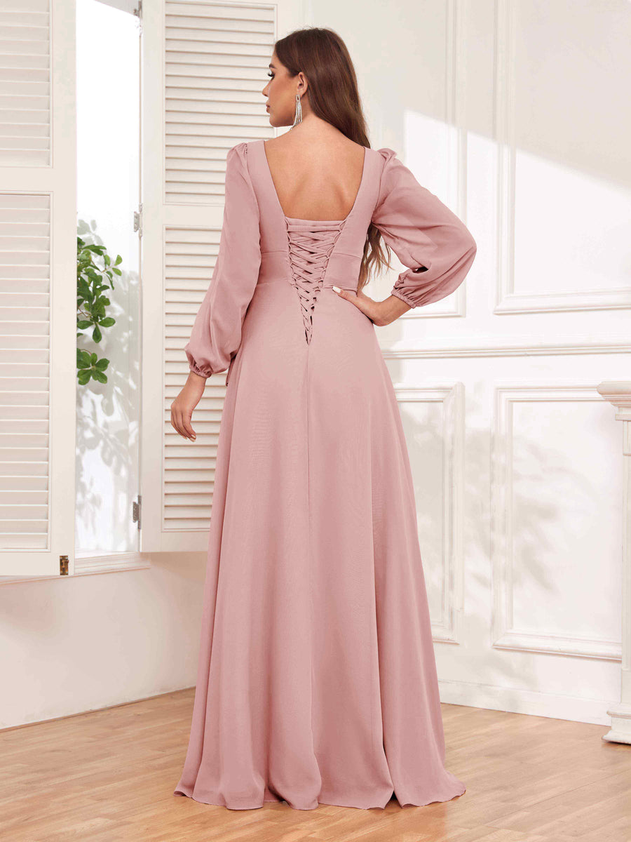 Leliana Simple V-Neck Ruffles Bridesmaid Dresses with Slit main image 1