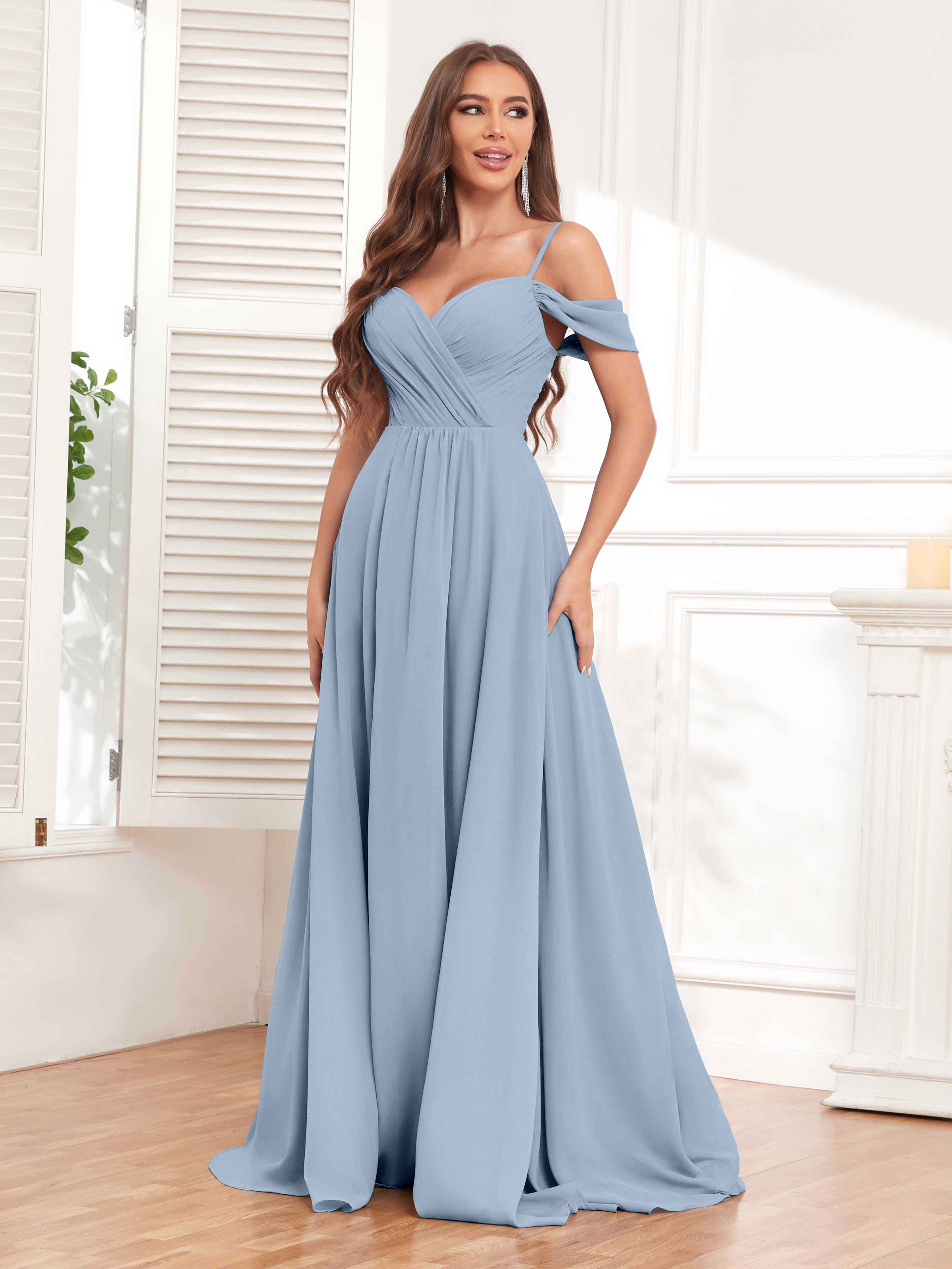 Kali Affordable Spaghetti Straps Sleeveless Long Chiffon Bridesmaid Dr