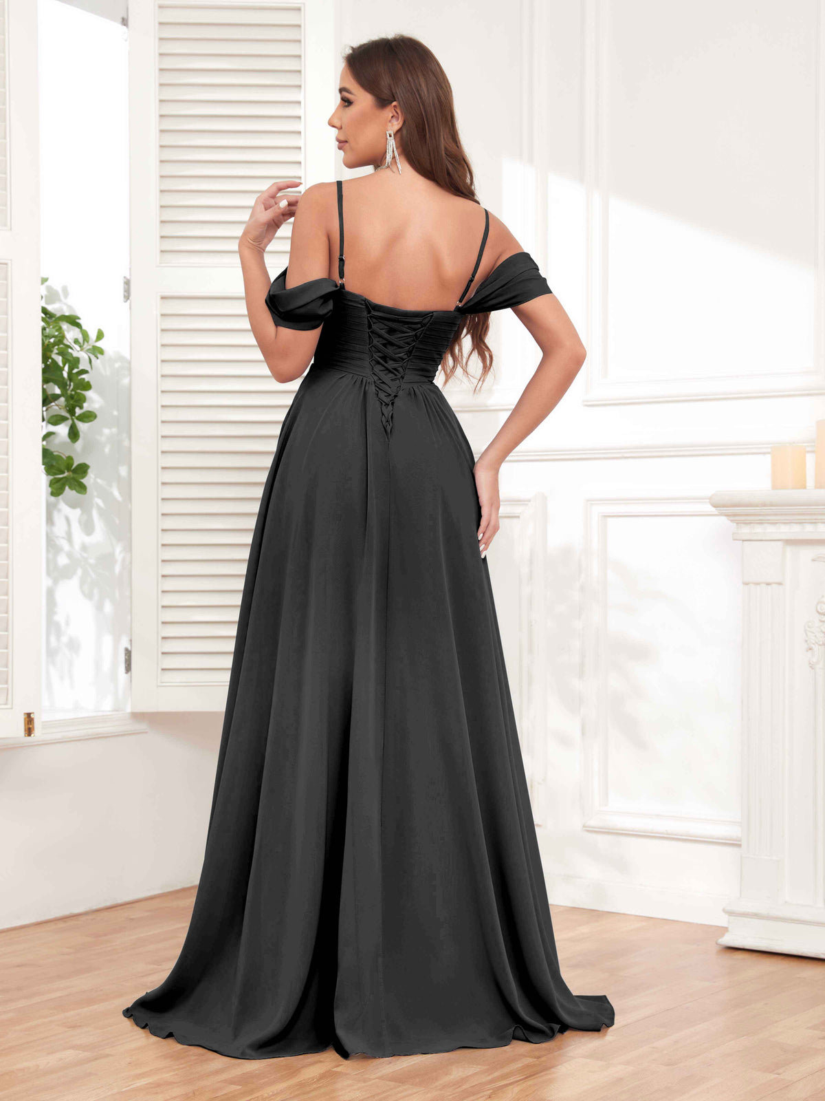 Long Chiffon Bridesmaid Dresses with Spaghetti Strap Royal Blue main image 1