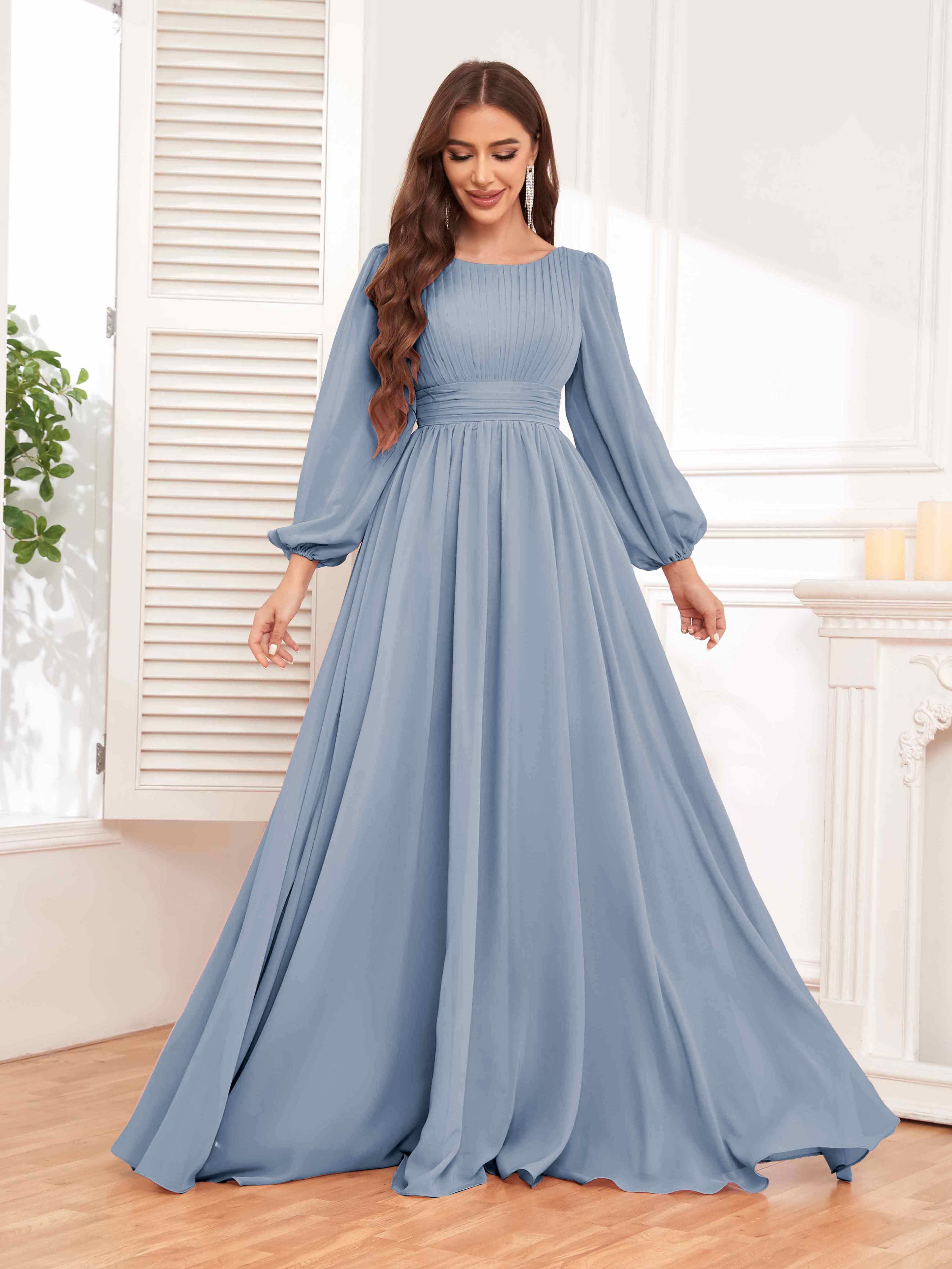 Dusty blue long gown best sale