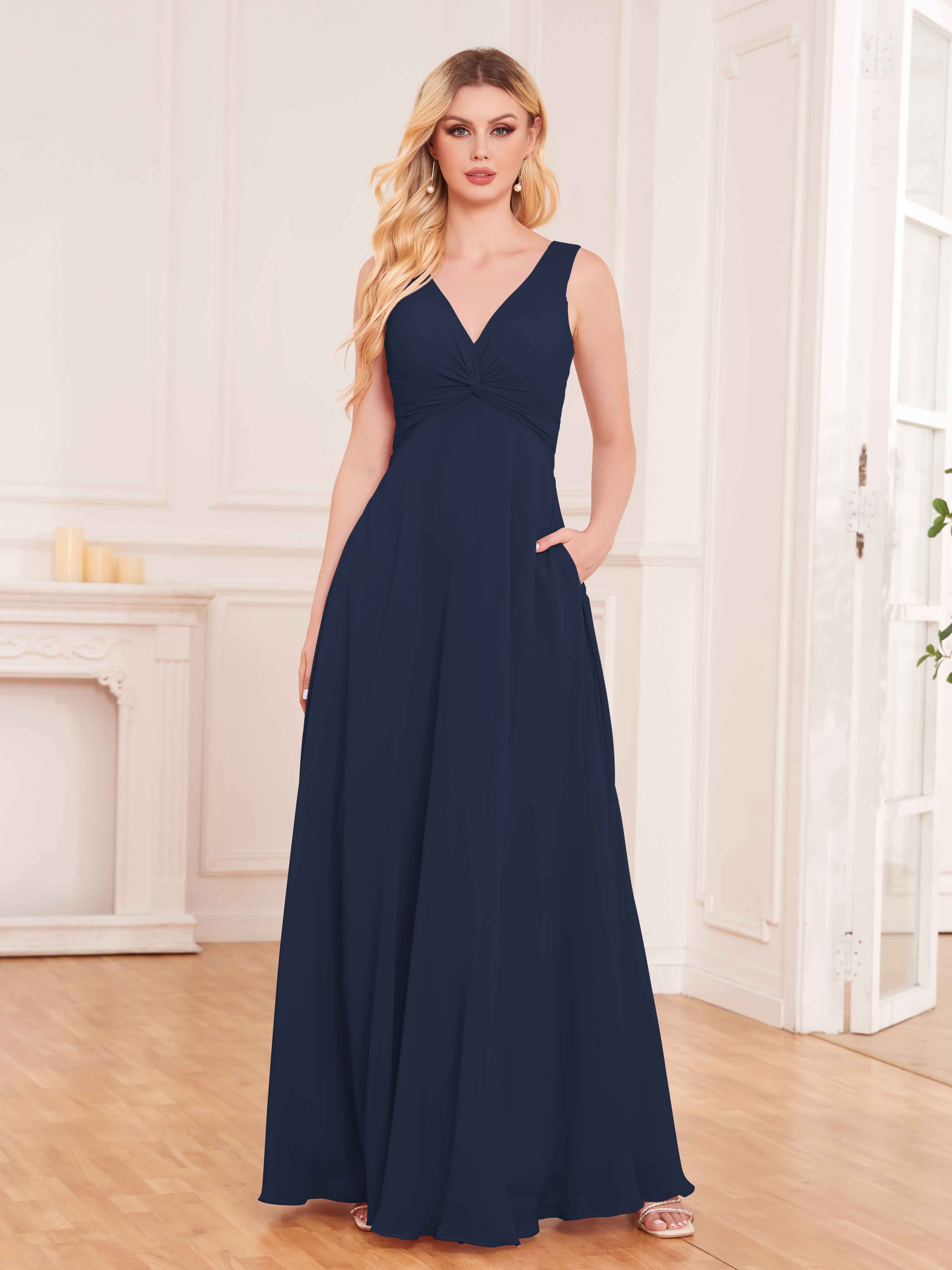 Melanie Spaghetti Strap Formal Bridesmaids Dress in Navy - Formal