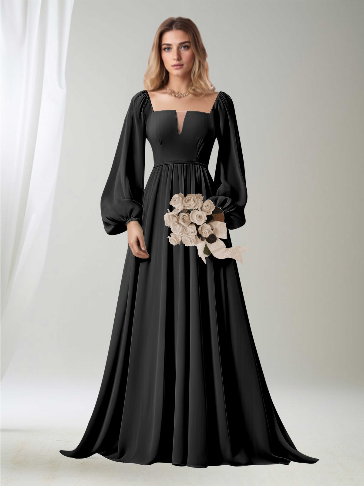 Laila Modest Long Sleeves Ruched Floor Length Bridesmaid Dresses