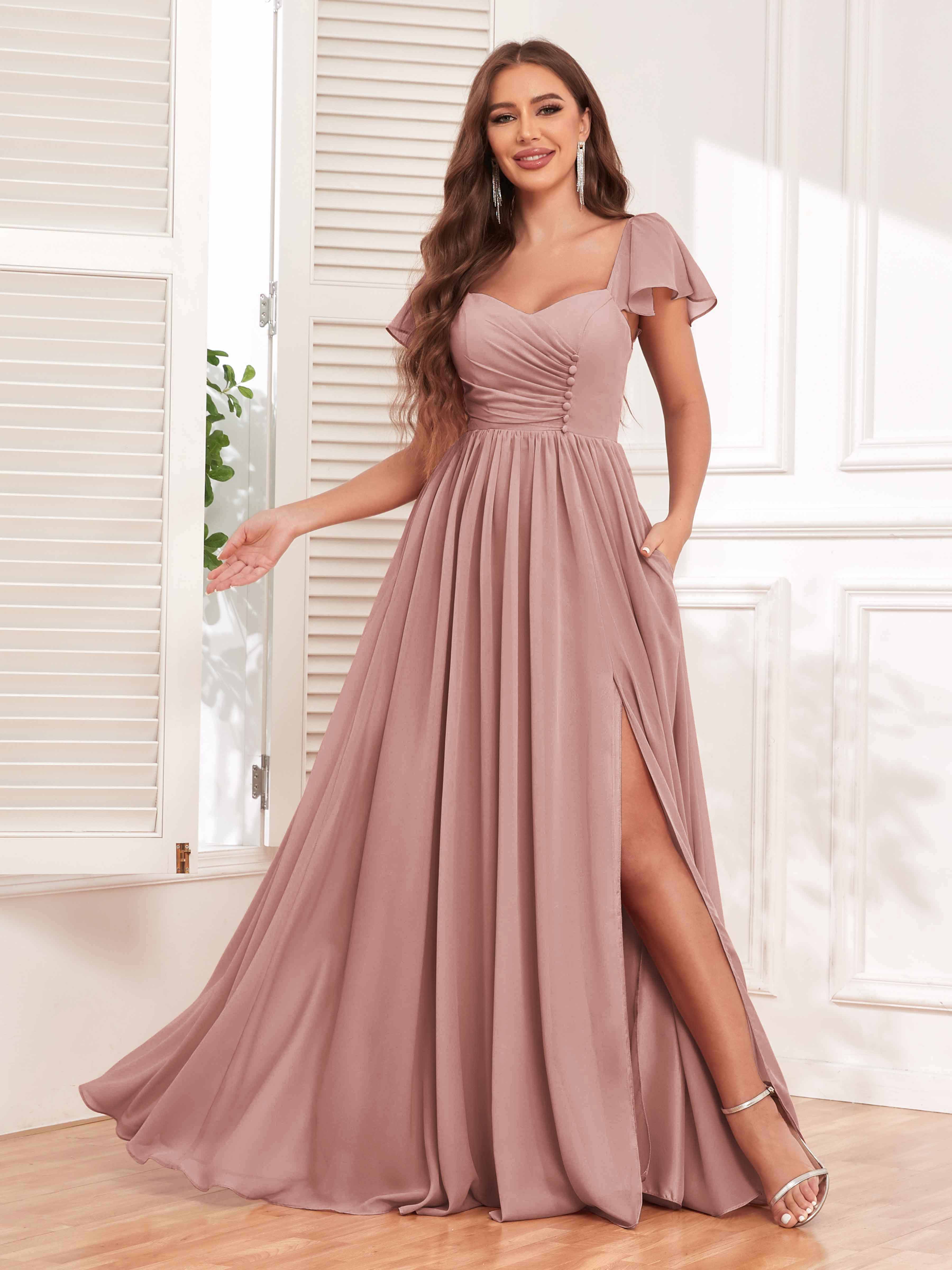 Leia Modest Sweetheart Pleated Chiffon Maid of Honor Bridesmaid Dresse