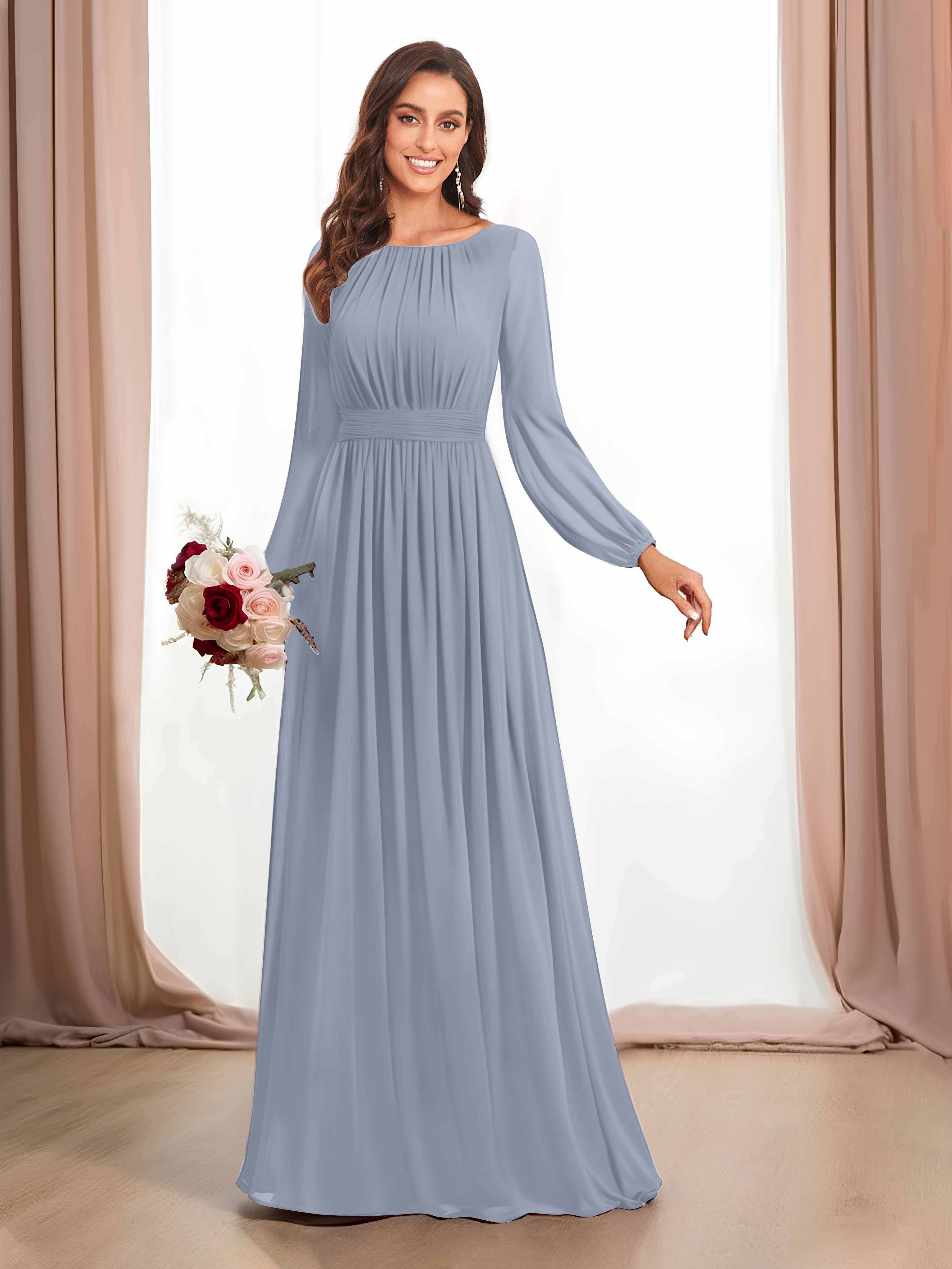 Long sleeve dusty blue dress best sale