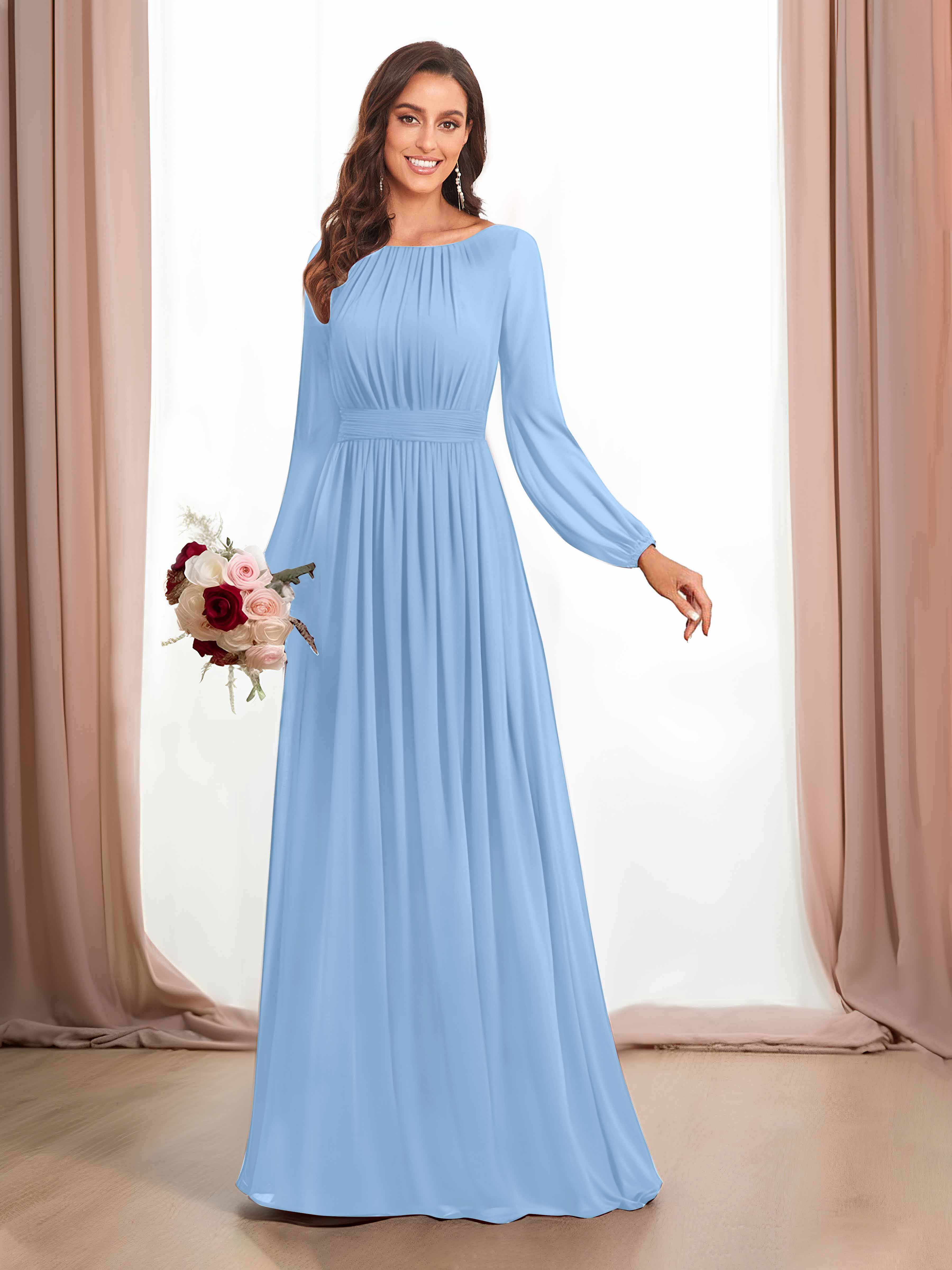 Light blue chiffon dress with sleeves best sale