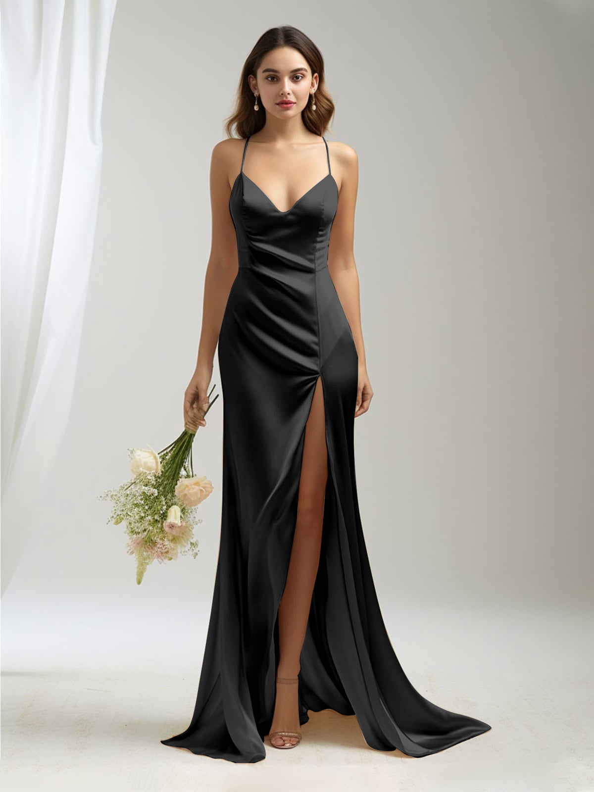 Cute Sheath V Neck Long Sleeve Satin Open Back Evening Dress Outfits