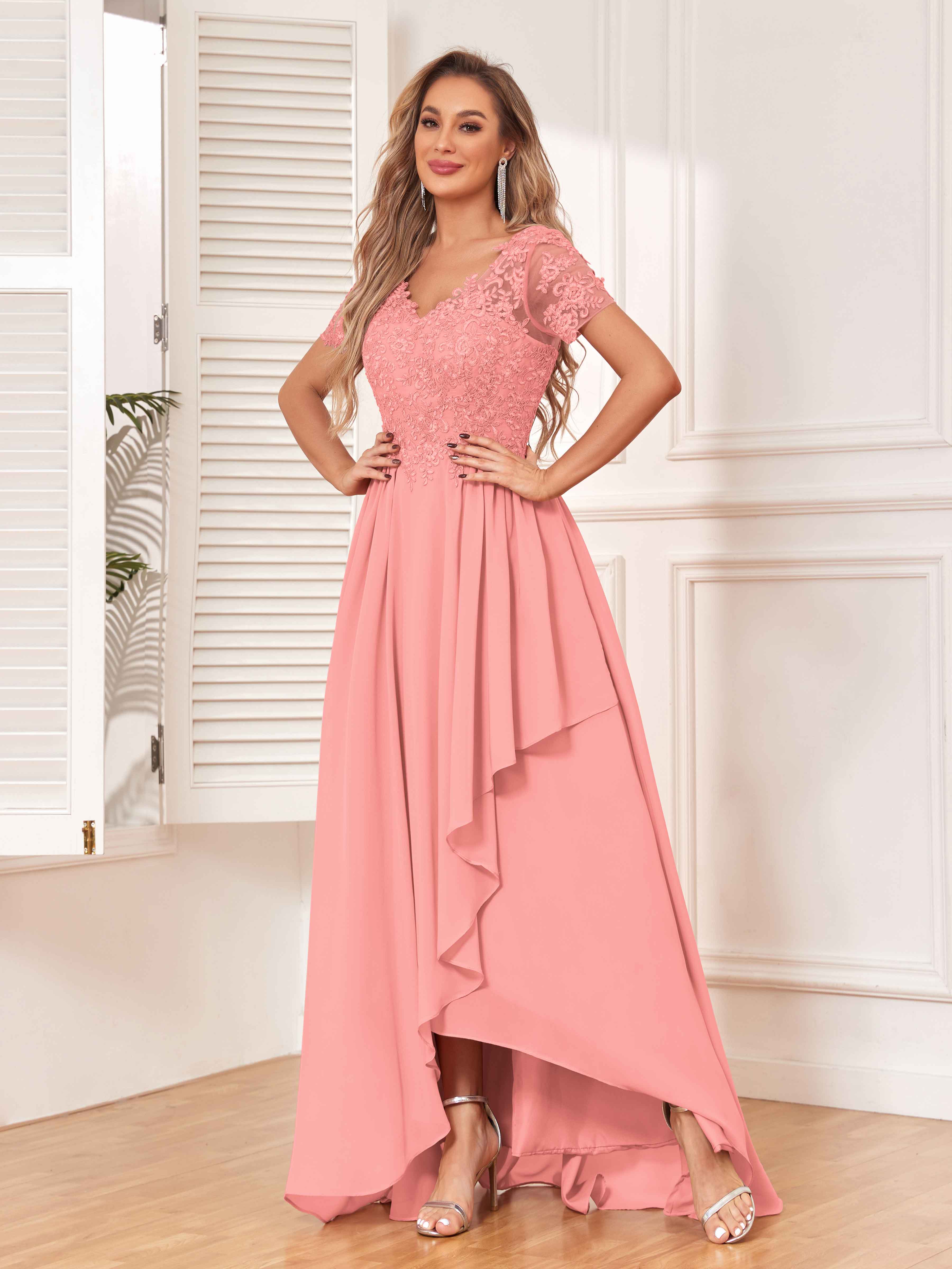 Coral High Low Bridesmaid Dress