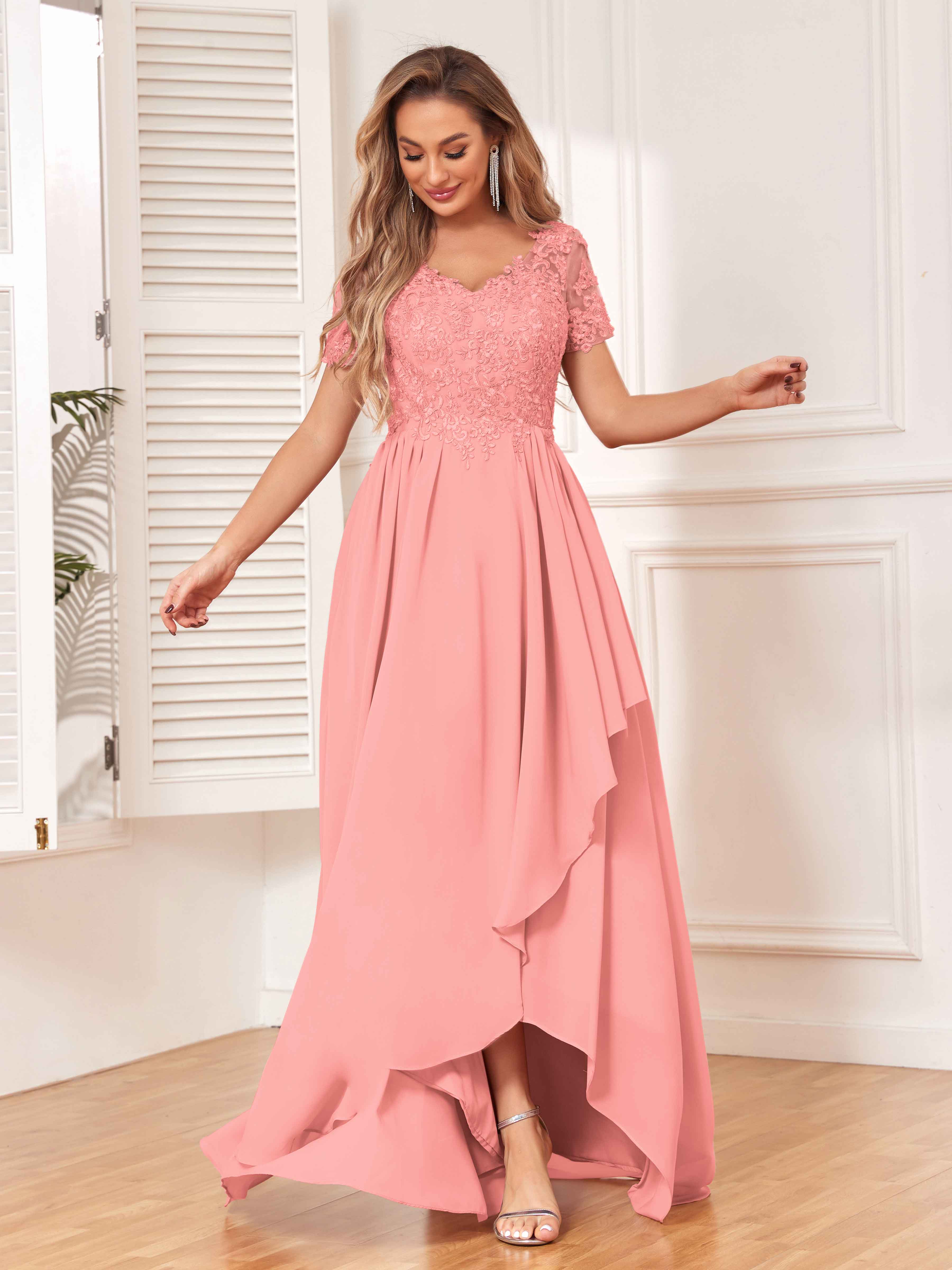 Pink Lace Chiffon Dress