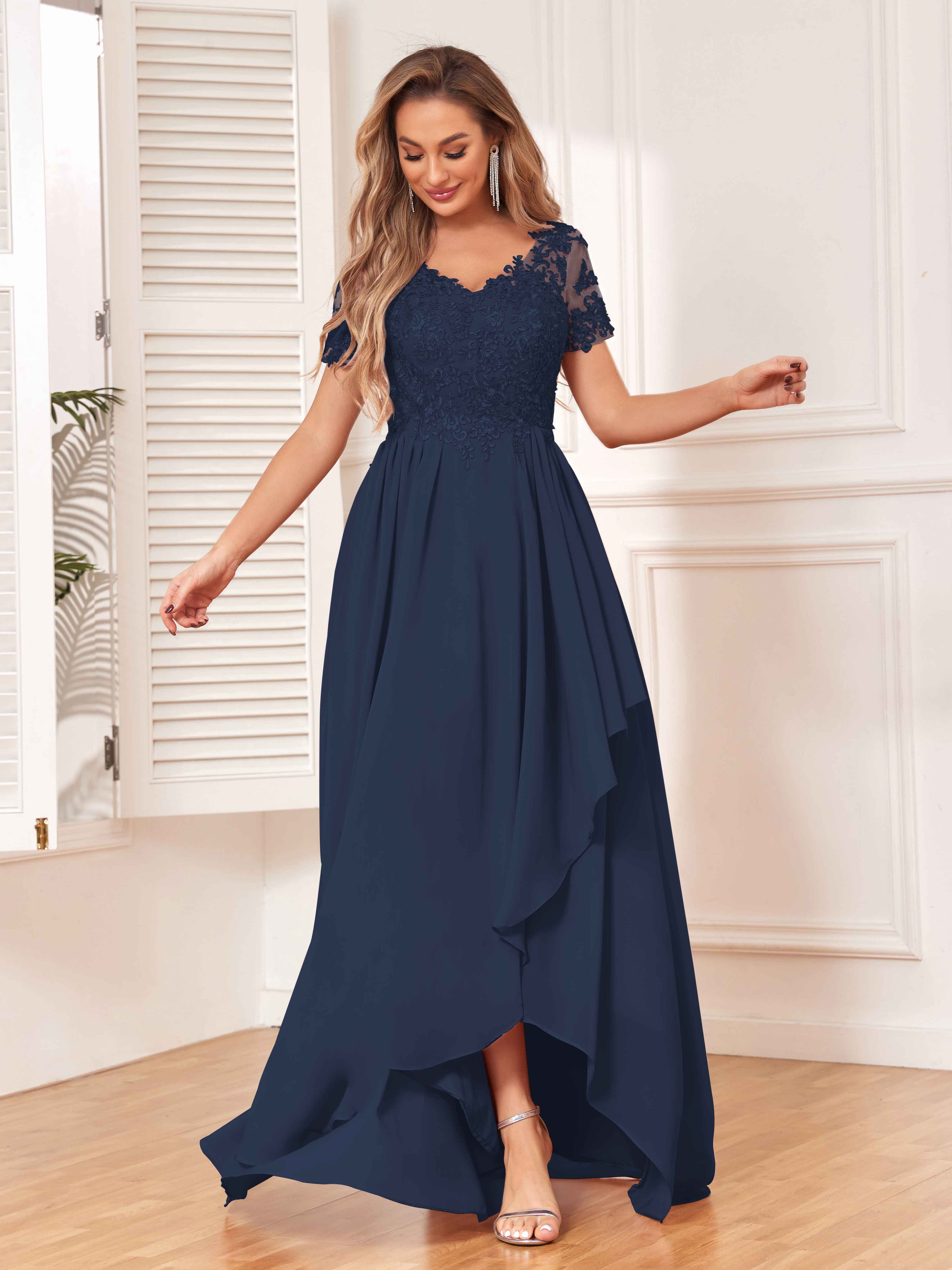 High low navy blue bridesmaid clearance dresses