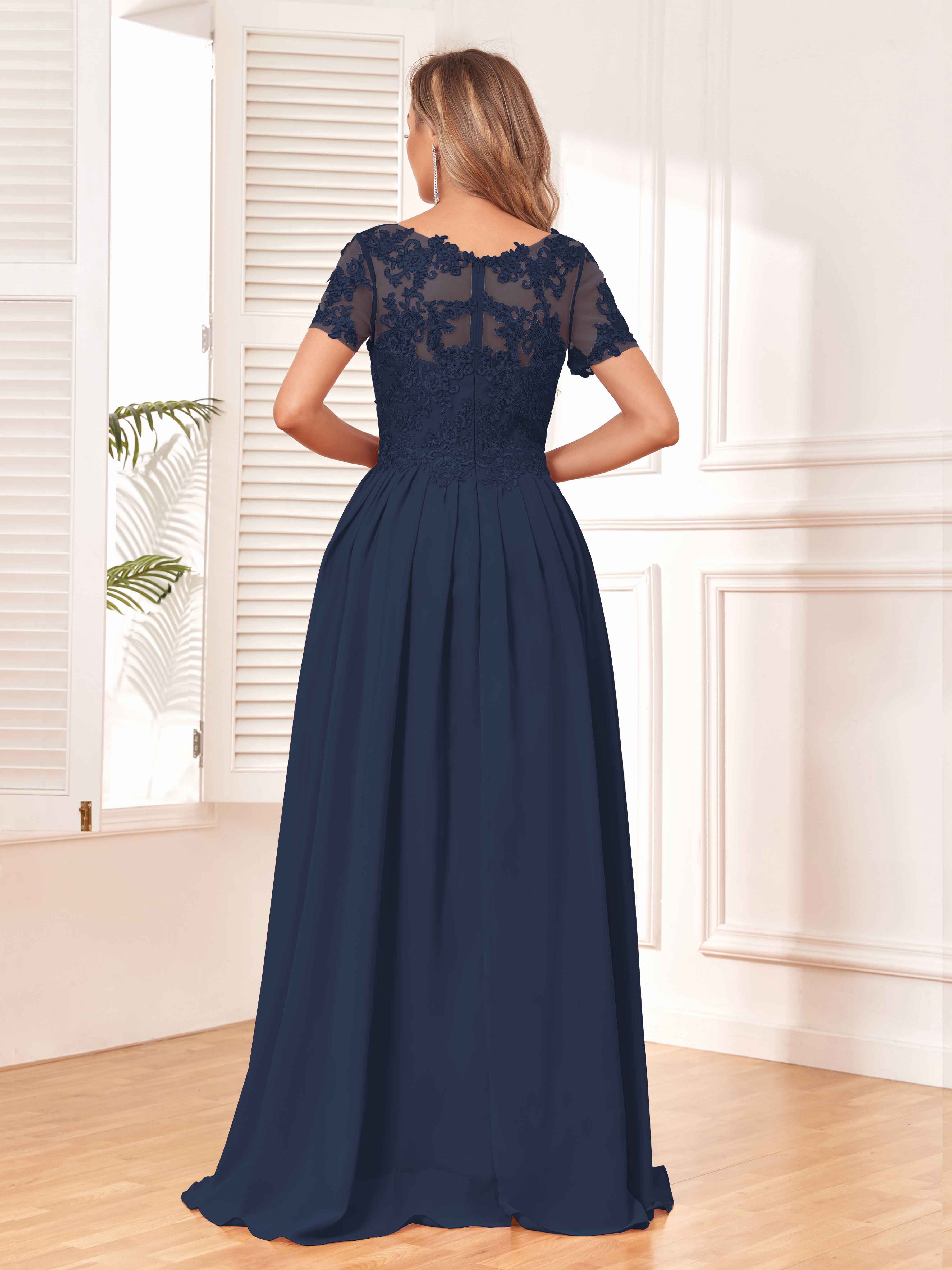 Blue Lace Chiffon Dress