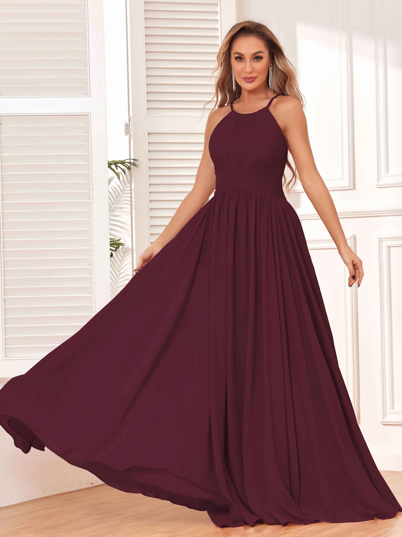 Lucy Flowing Halter Sleeveless Floor Length Bridesmaid Dresses