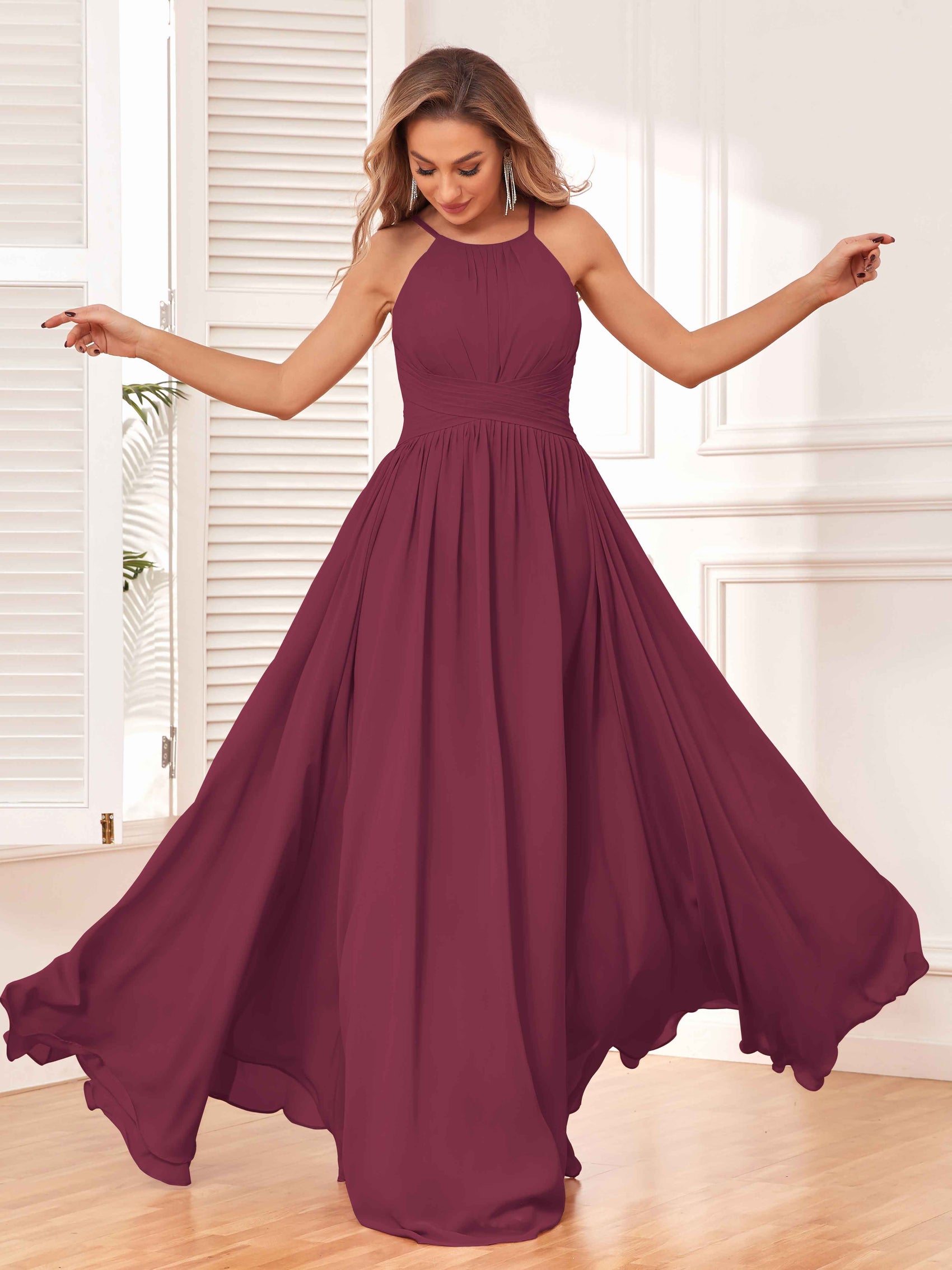 Lucy Flowing Halter Sleeveless Floor Length Bridesmaid Dresses