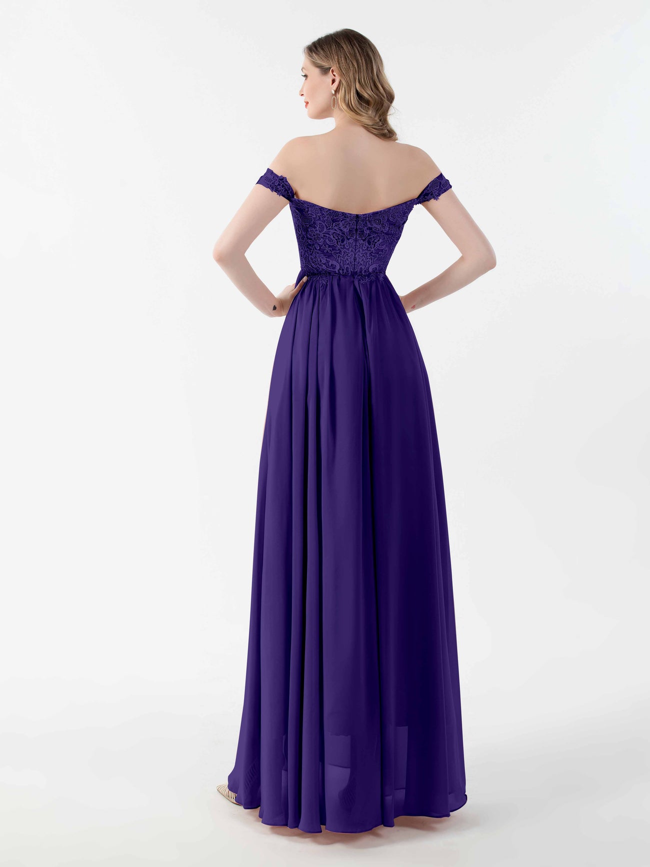 Patricia Graceful Off the Shoulder Pleated Long Lace Chiffon Mother of the Bride Dresses