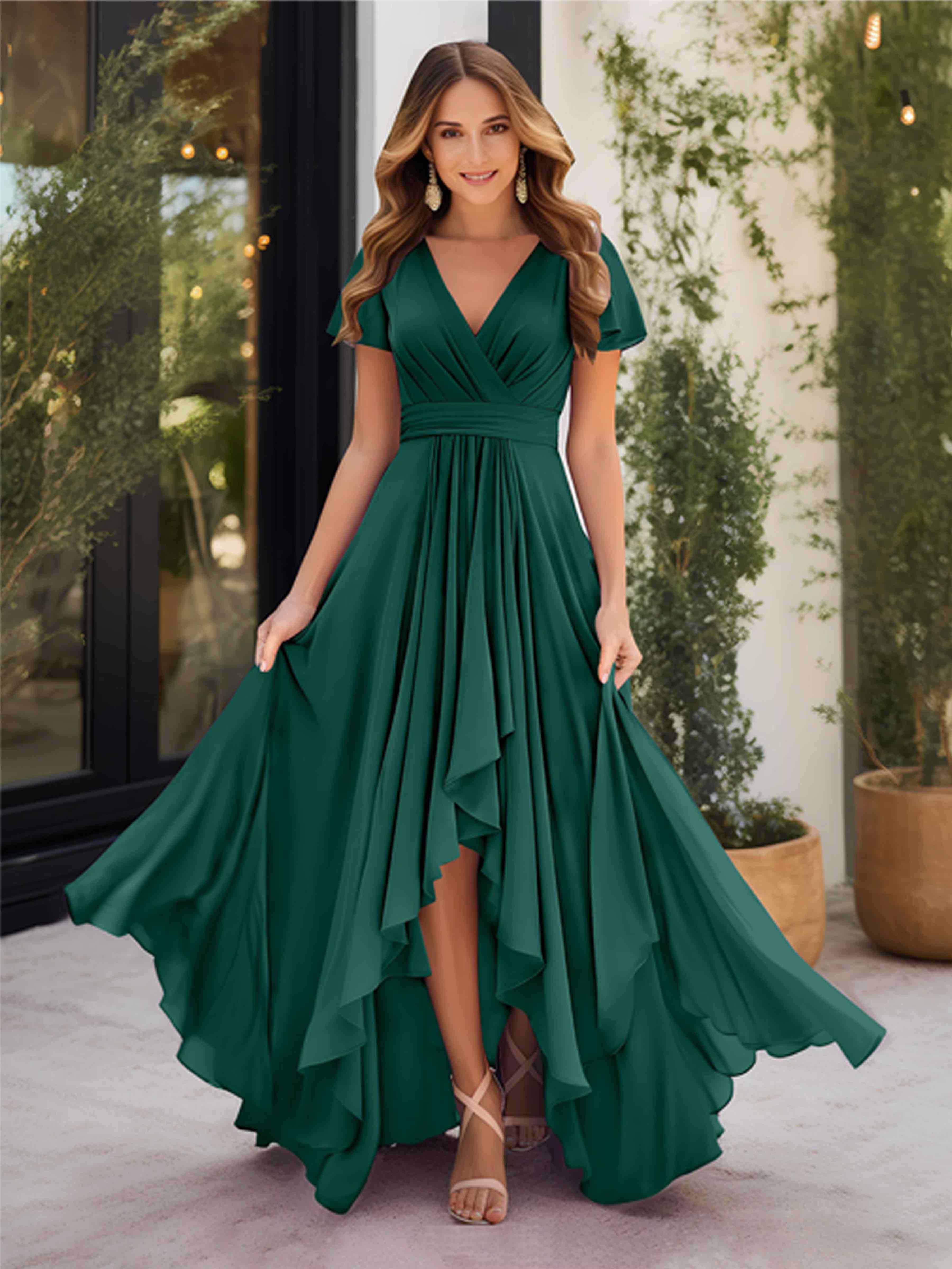 Olive green high low dress best sale