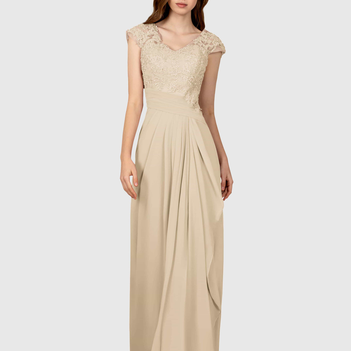 Mila V-Neck Ruched Short Sleeves Floor Length Bridesmaid Dresses