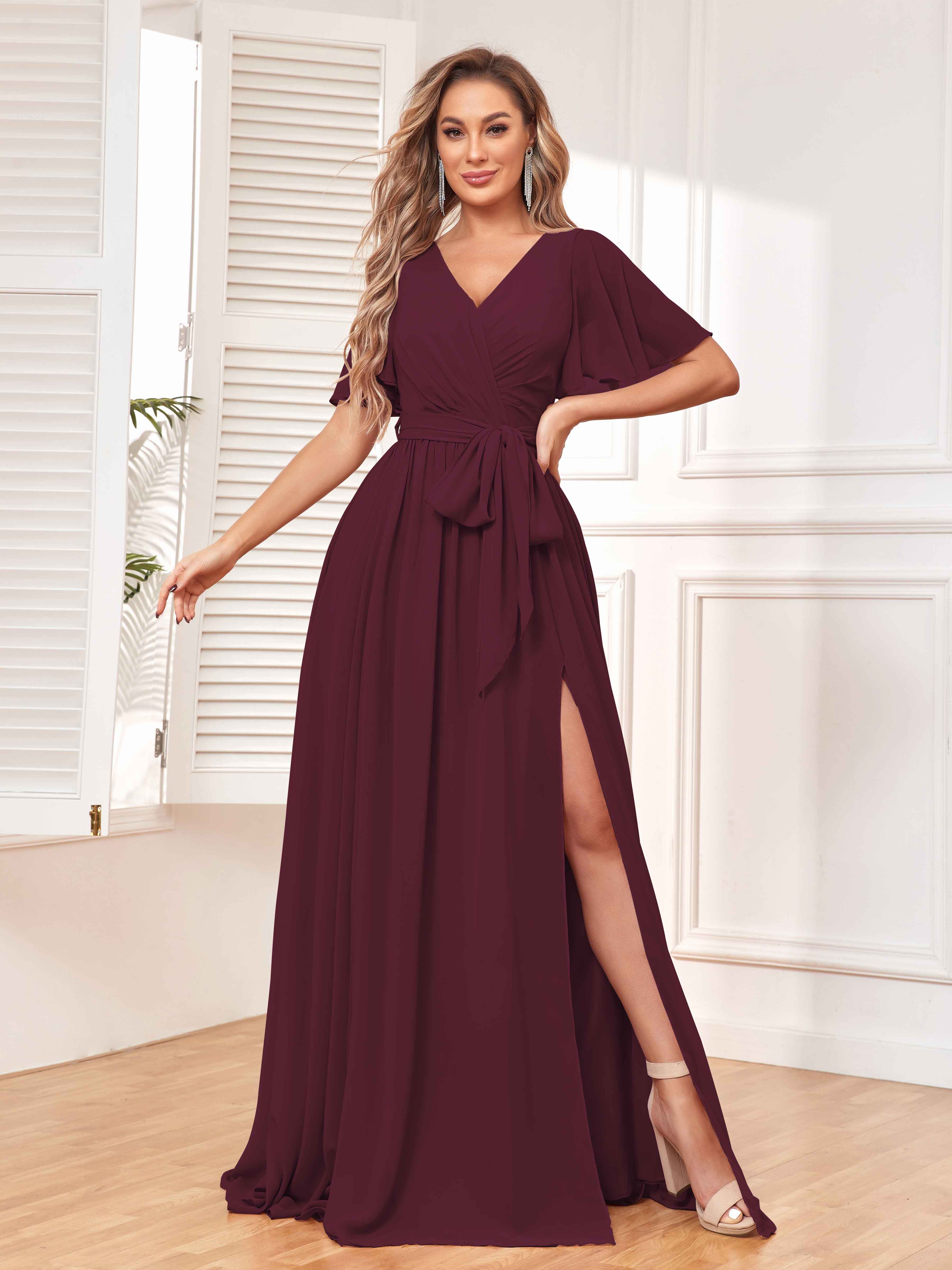 Modest maroon 2024 bridesmaid dresses