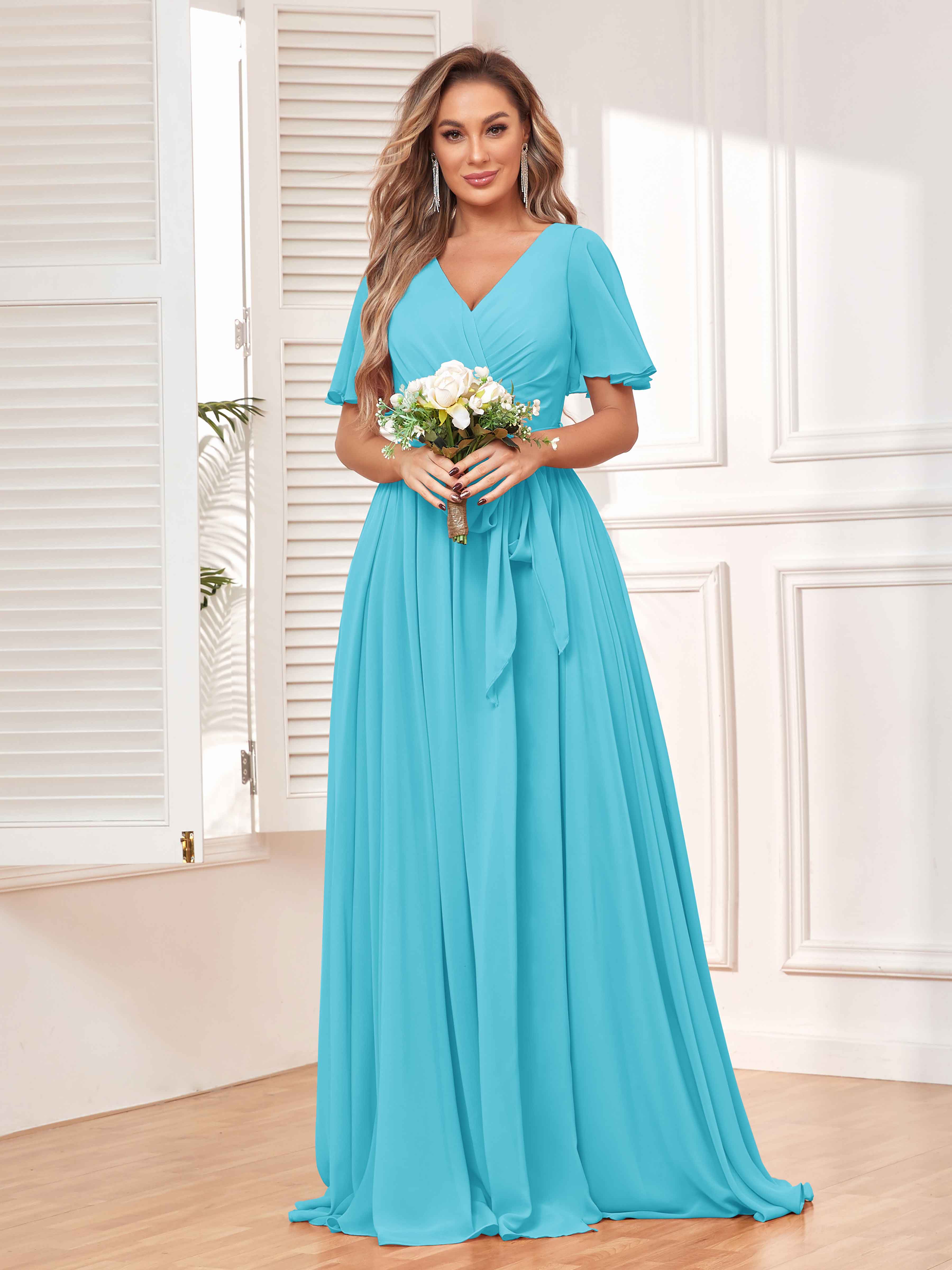 Modest teal outlet bridesmaid dresses