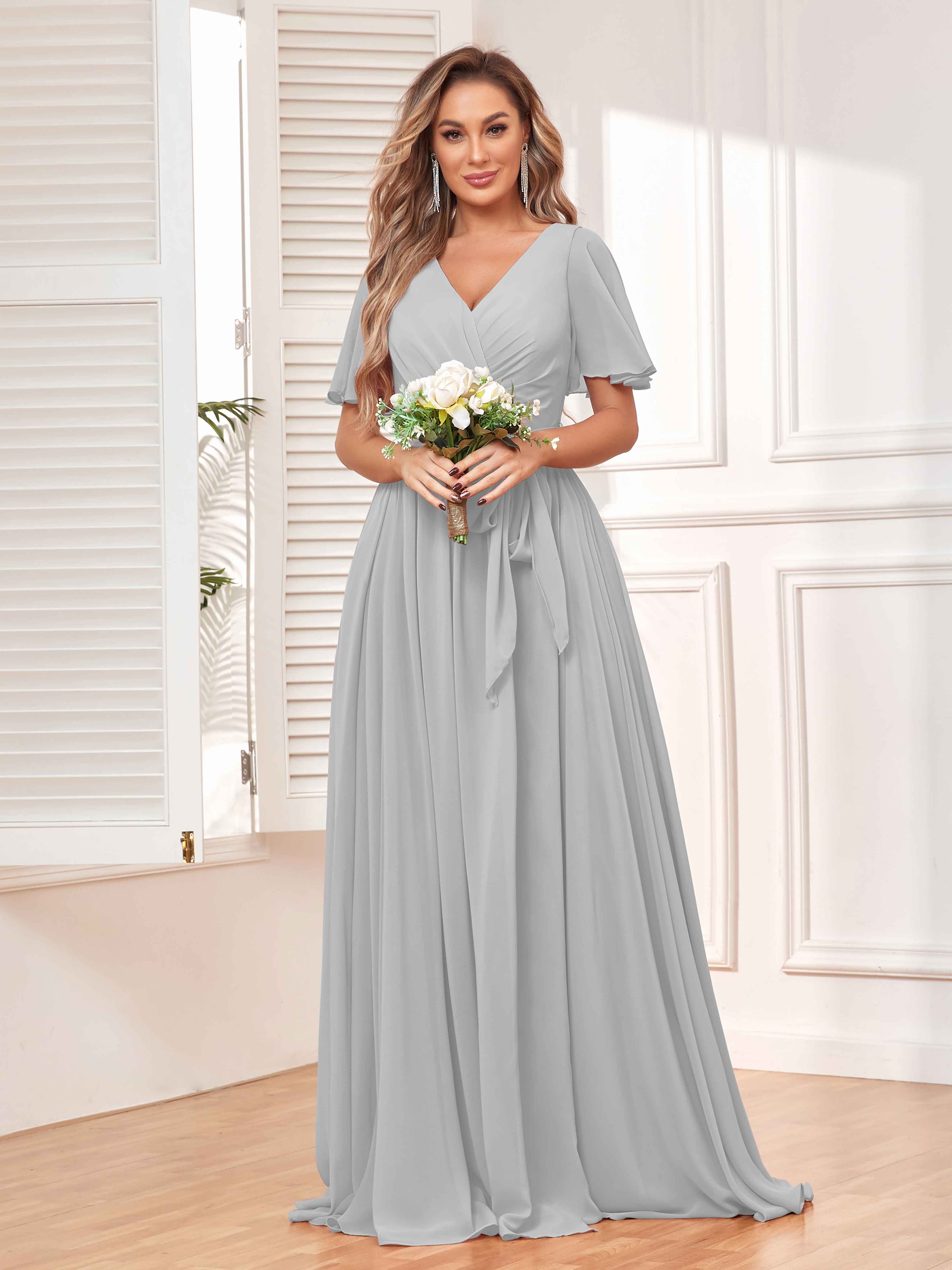 silver bridesmaid dresses short