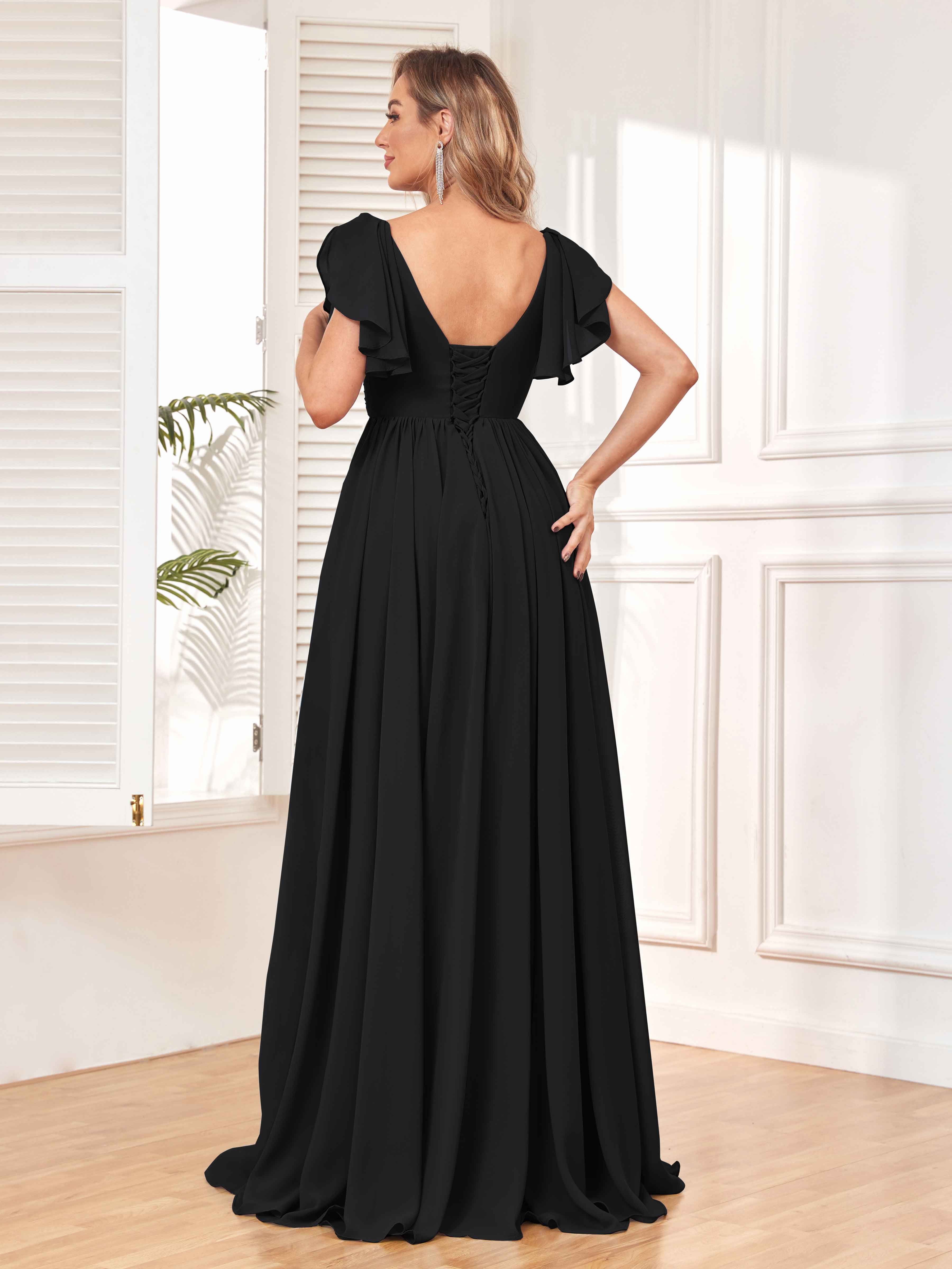 Black short best sale sleeve bridesmaid dress