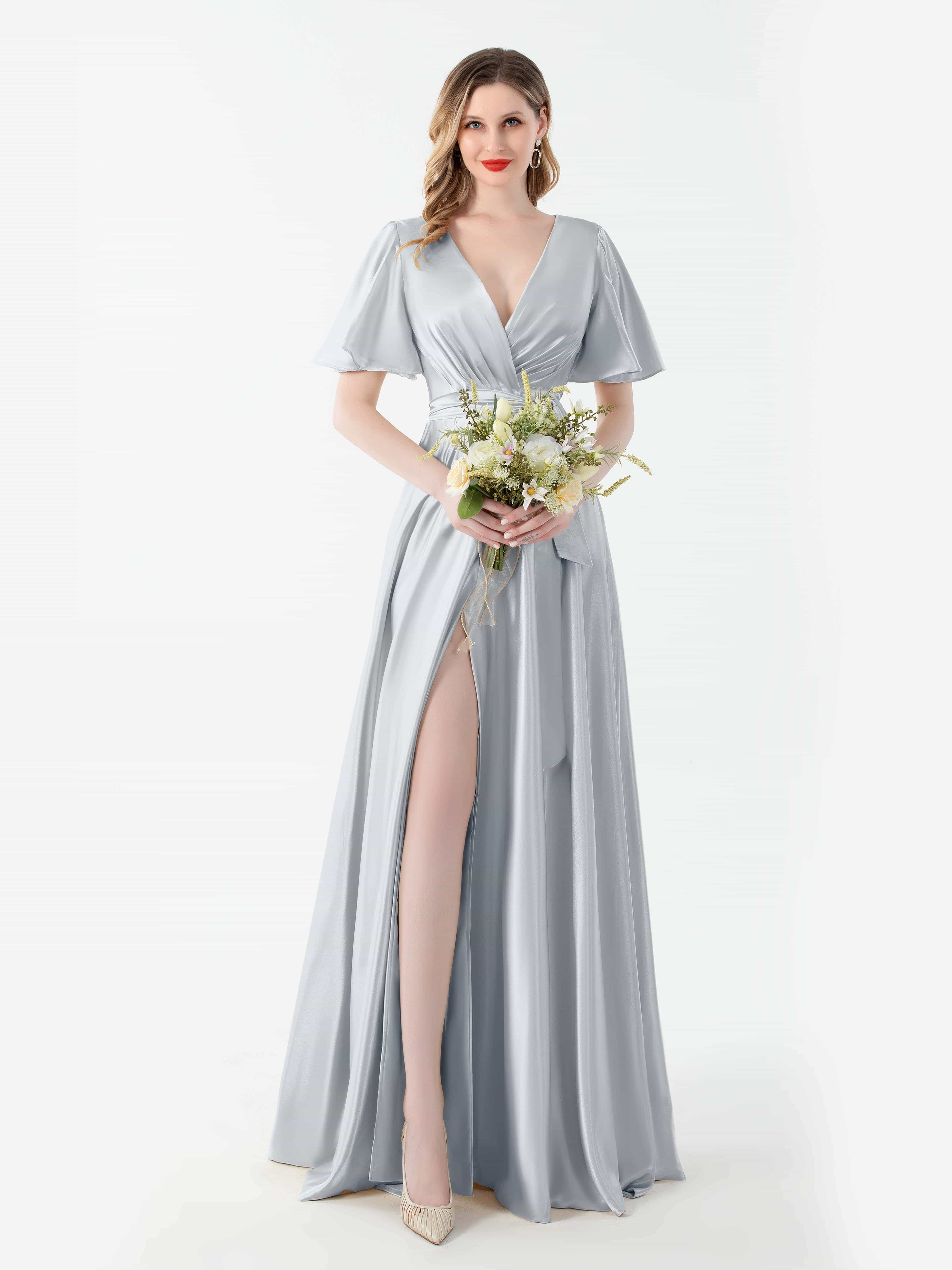 Modest silver bridesmaid dresses best sale