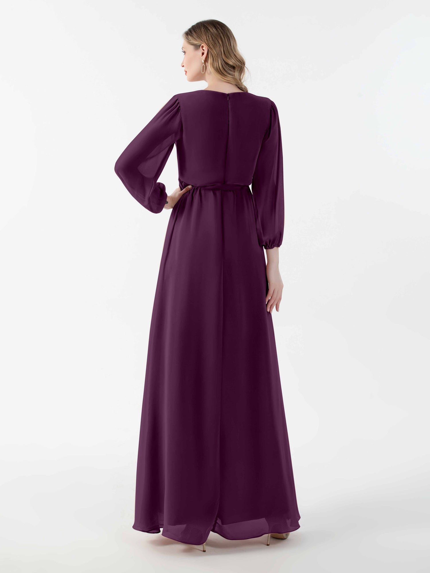 Red V-Neck Chiffon Mother Of the Bride Dress with Long Sleeves main image 0
