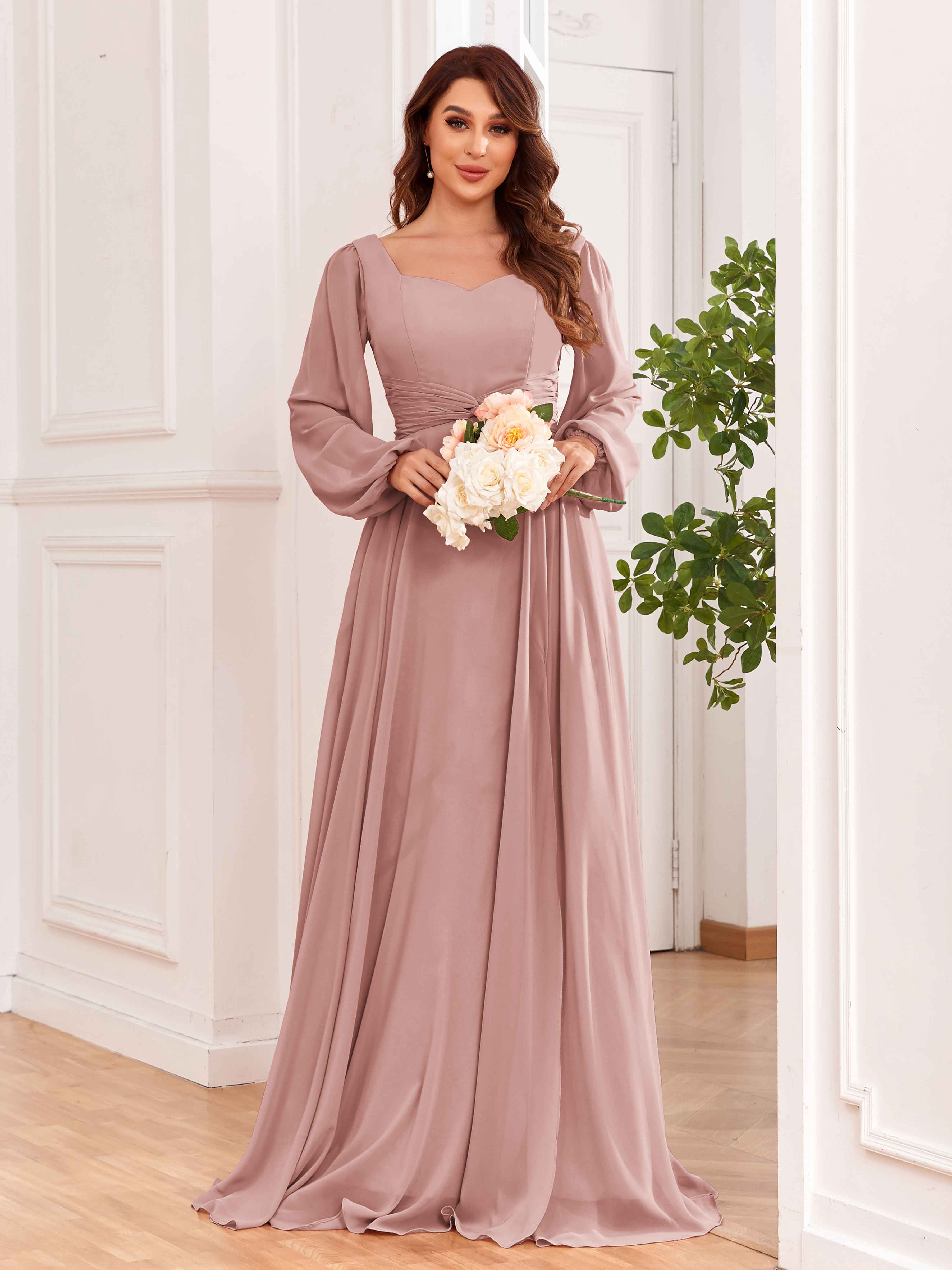 Dusty rose bridesmaid dresses hot sale modest