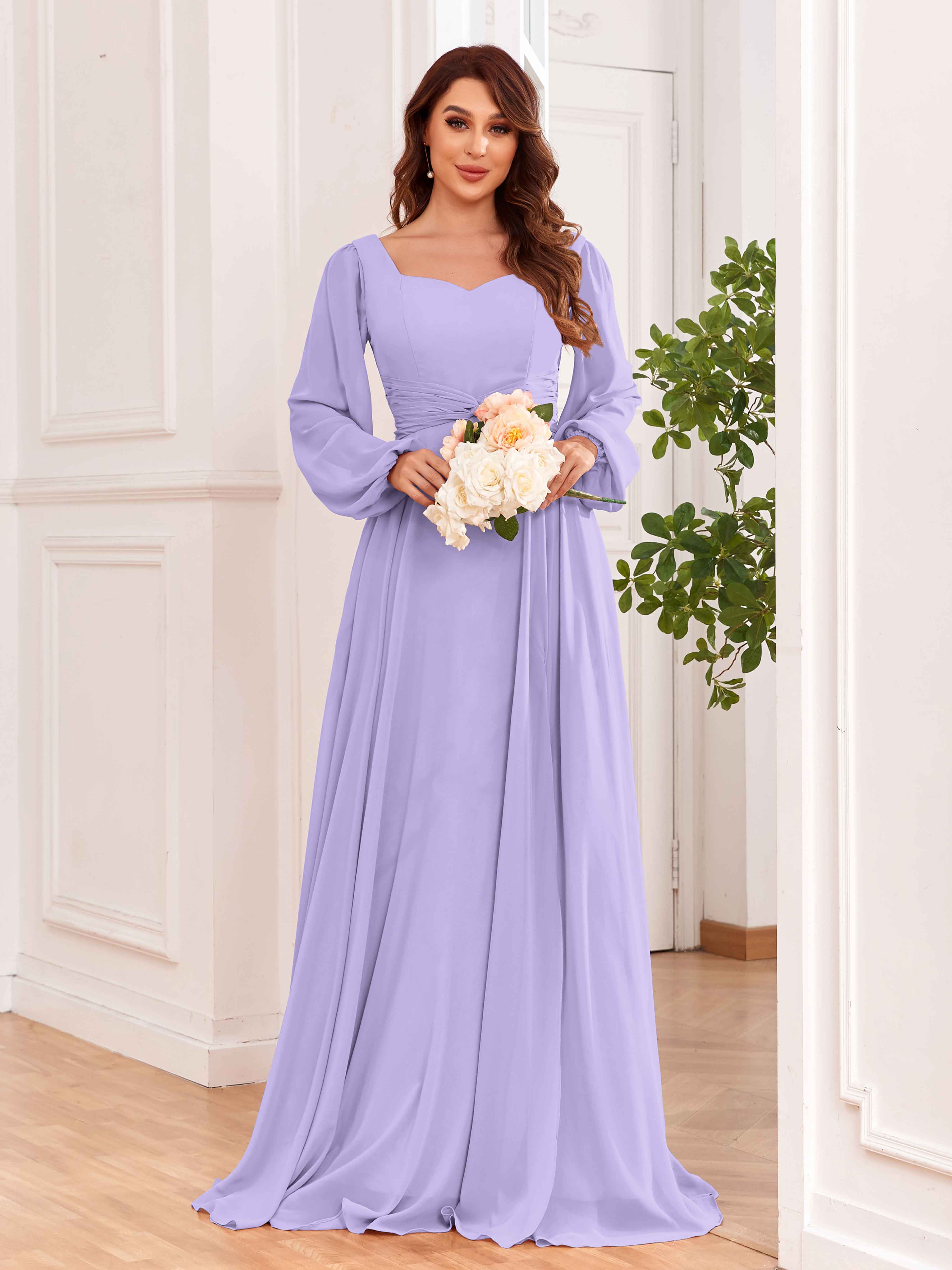 Raelynn Modest A-Line Long Sleeves Chiffon Bridesmaid Dresses