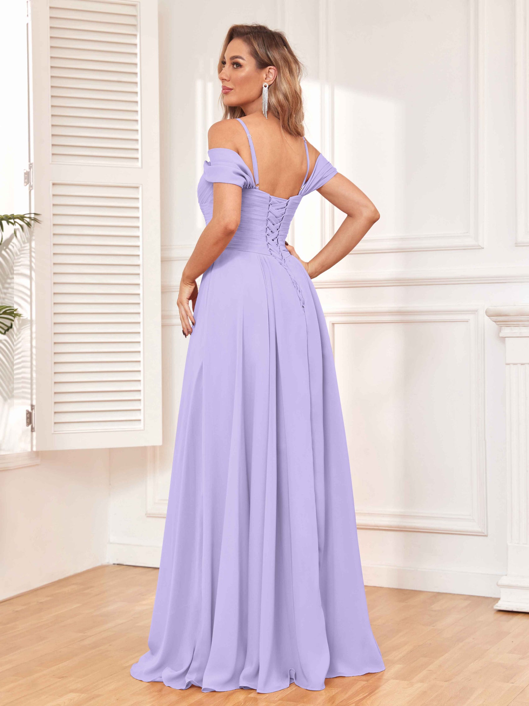 Ruby A-Line Draped Sleeves Slit Floor Length Bridesmaid Dresses