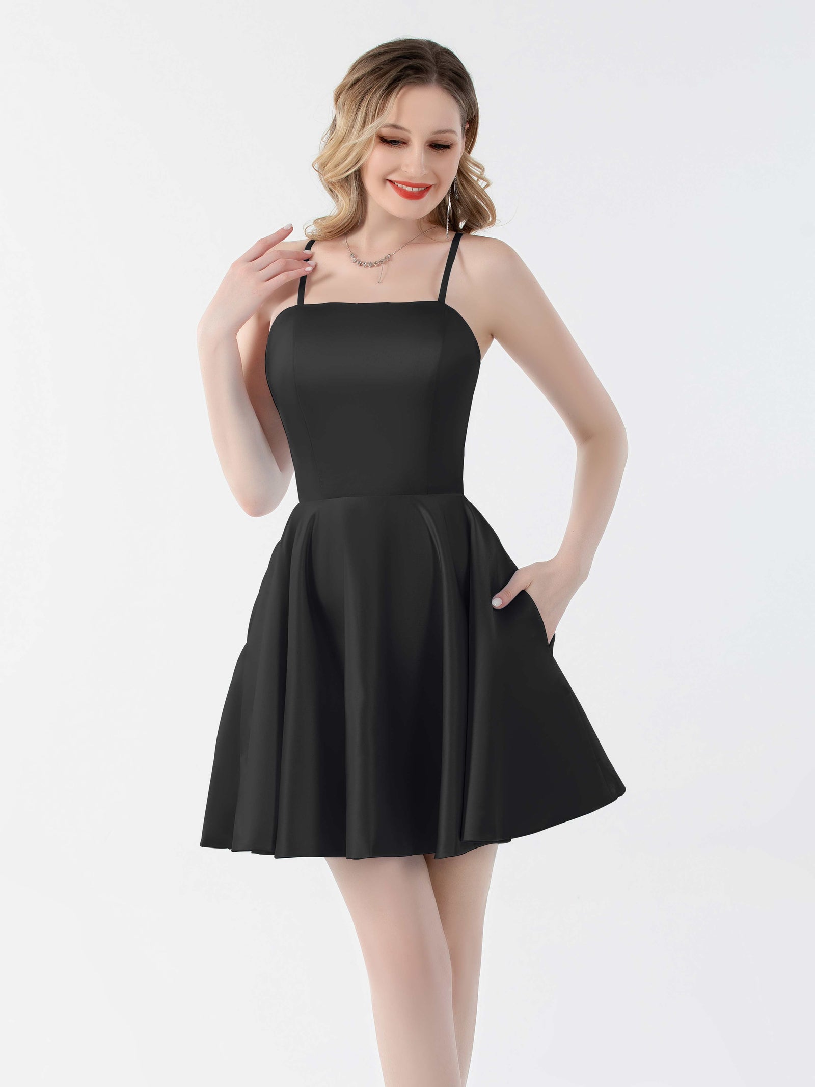Regency Sheath Mini Satin Homecoming Dress with Spaghetti Straps main image 0