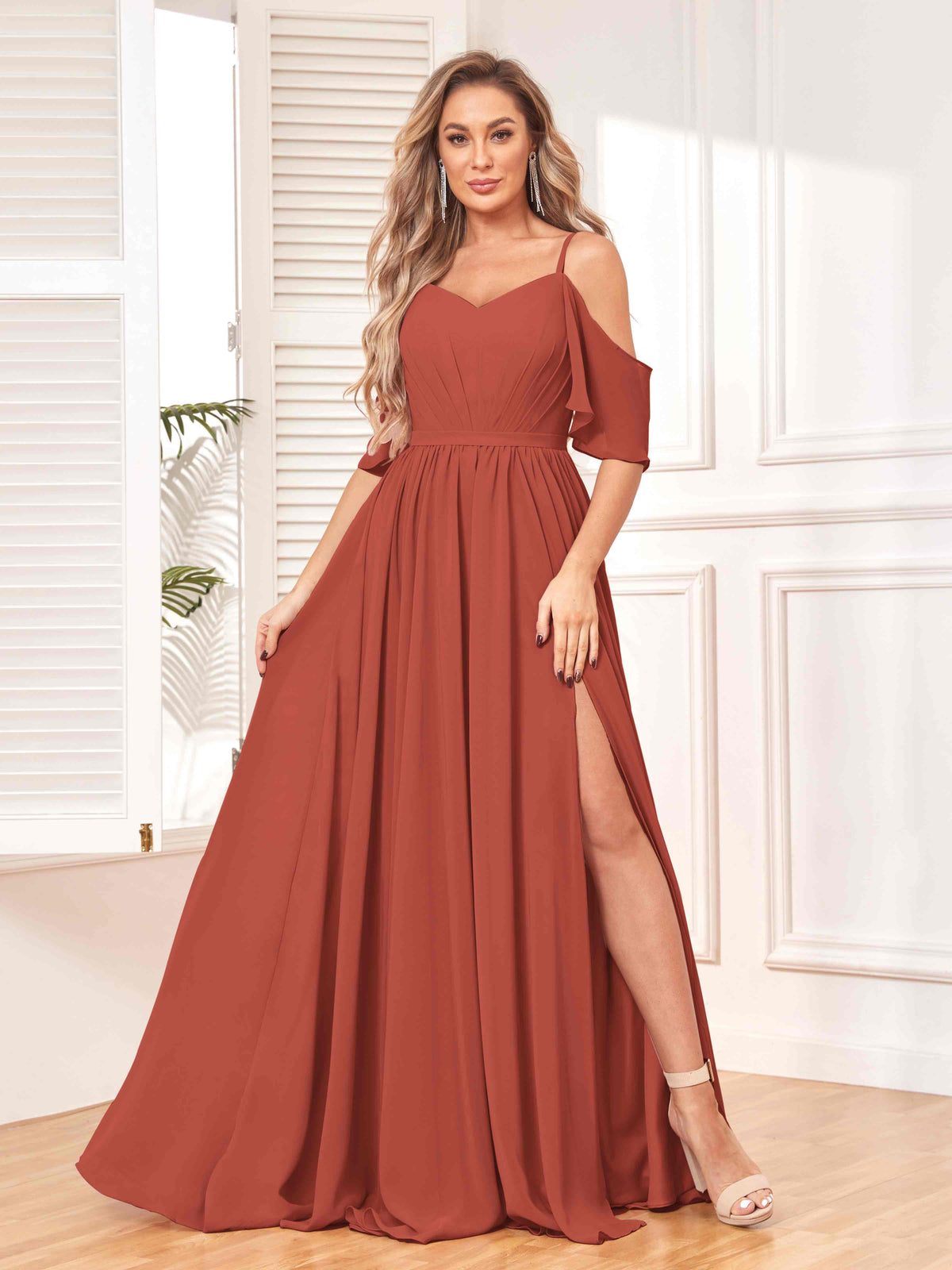 Chiffon Strapless Dresses with Sweetheart Rust main image 1