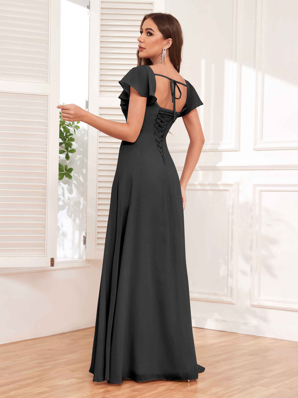 Simple Chiffon Bridesmaid Dress with Slit Green main image 1