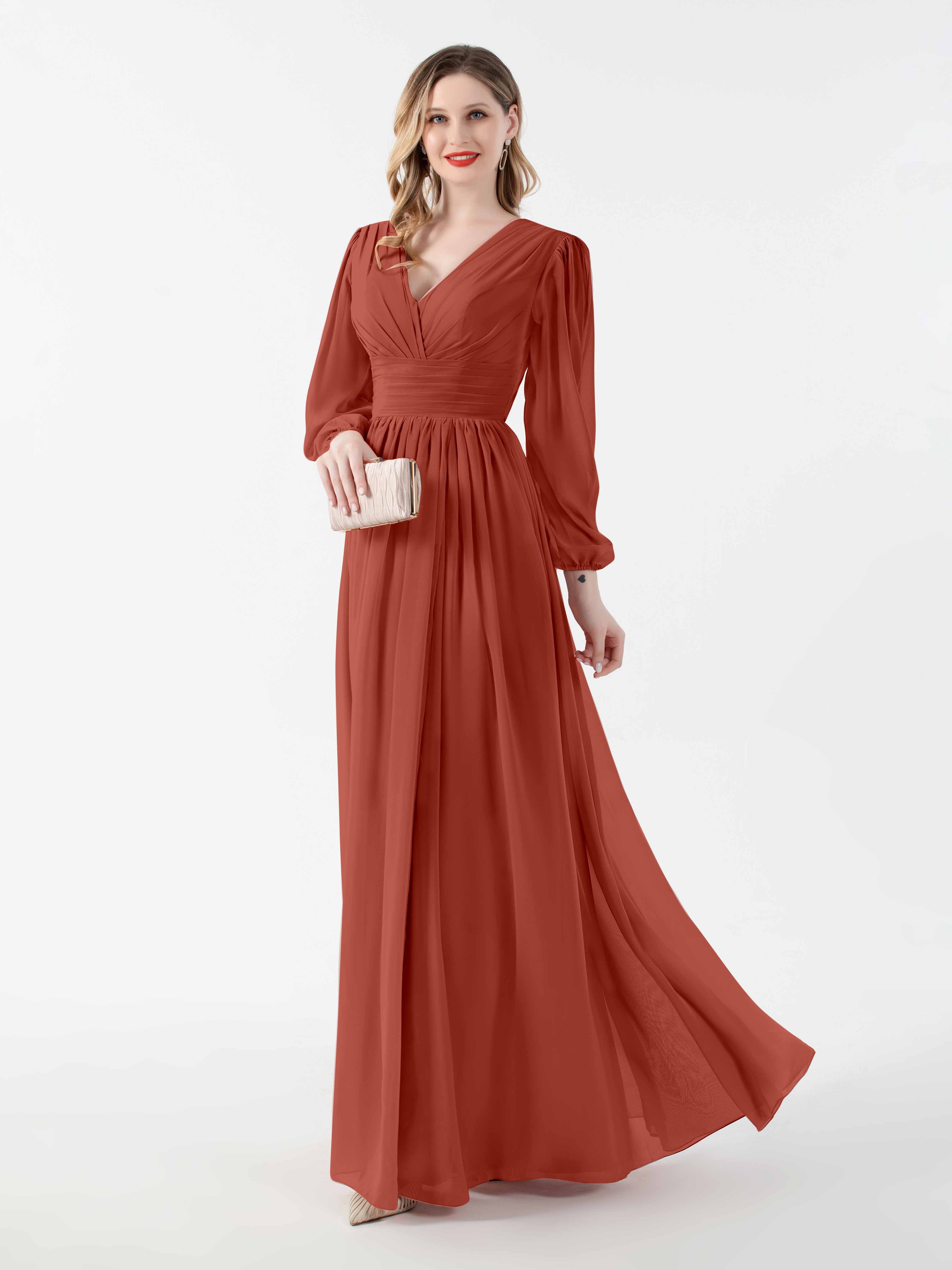 Taylor Airy Long Sleeves Chiffon Mother Of The Bride Dresses