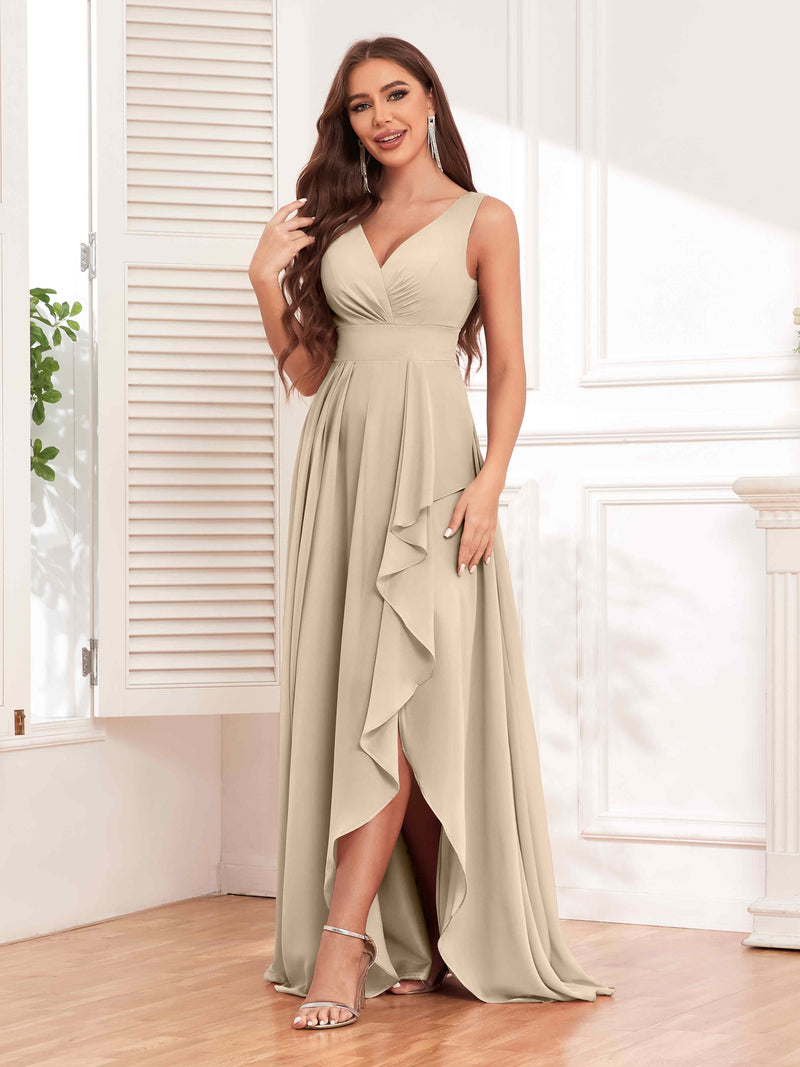 Beaded Crystal Jewel Neck Sleeveless Long Chiffon A-line Prom Party Evening Dress main image 1