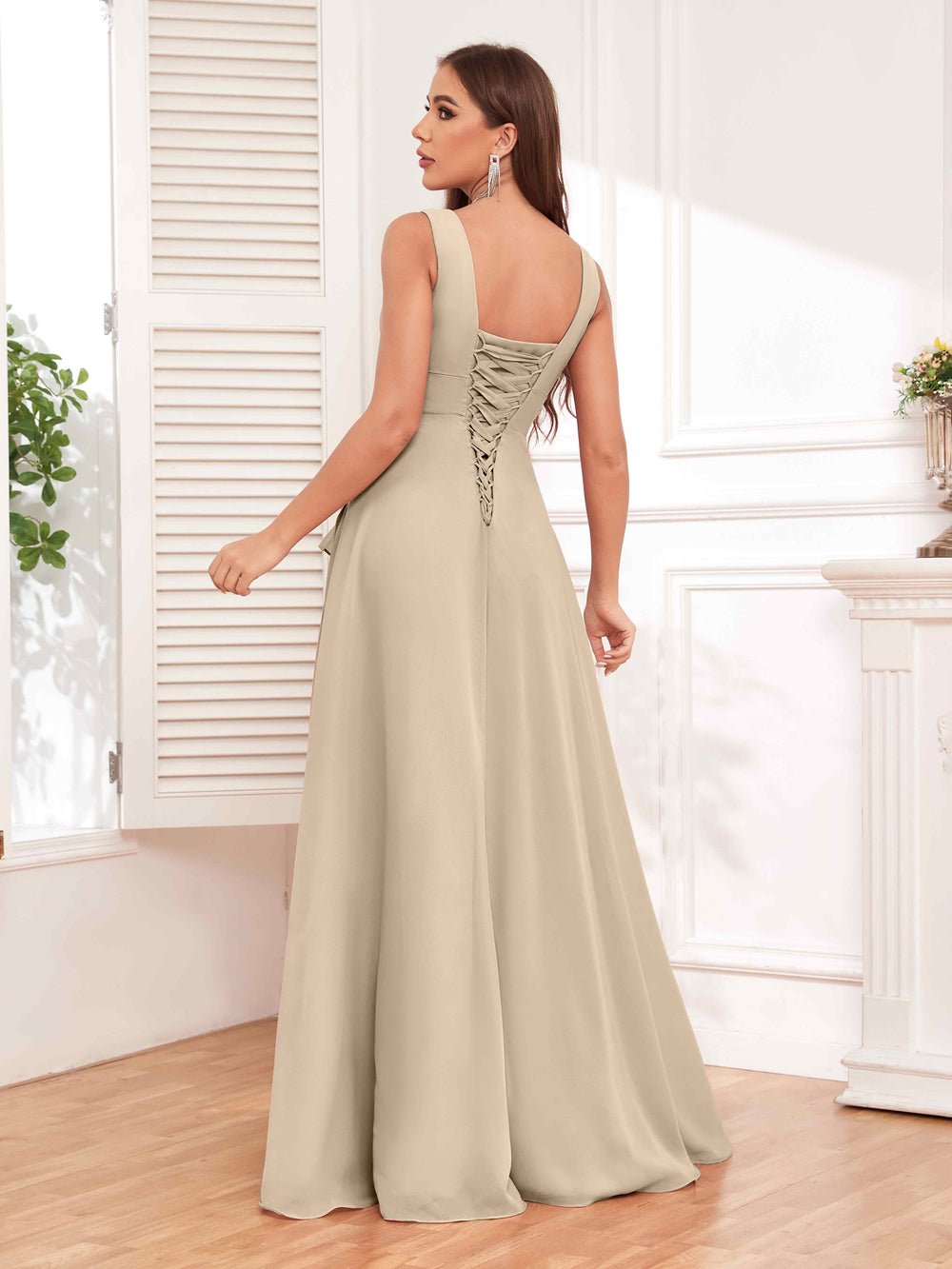 Beaded Crystal Jewel Neck Sleeveless Long Chiffon A-line Prom Party Evening Dress main image 0