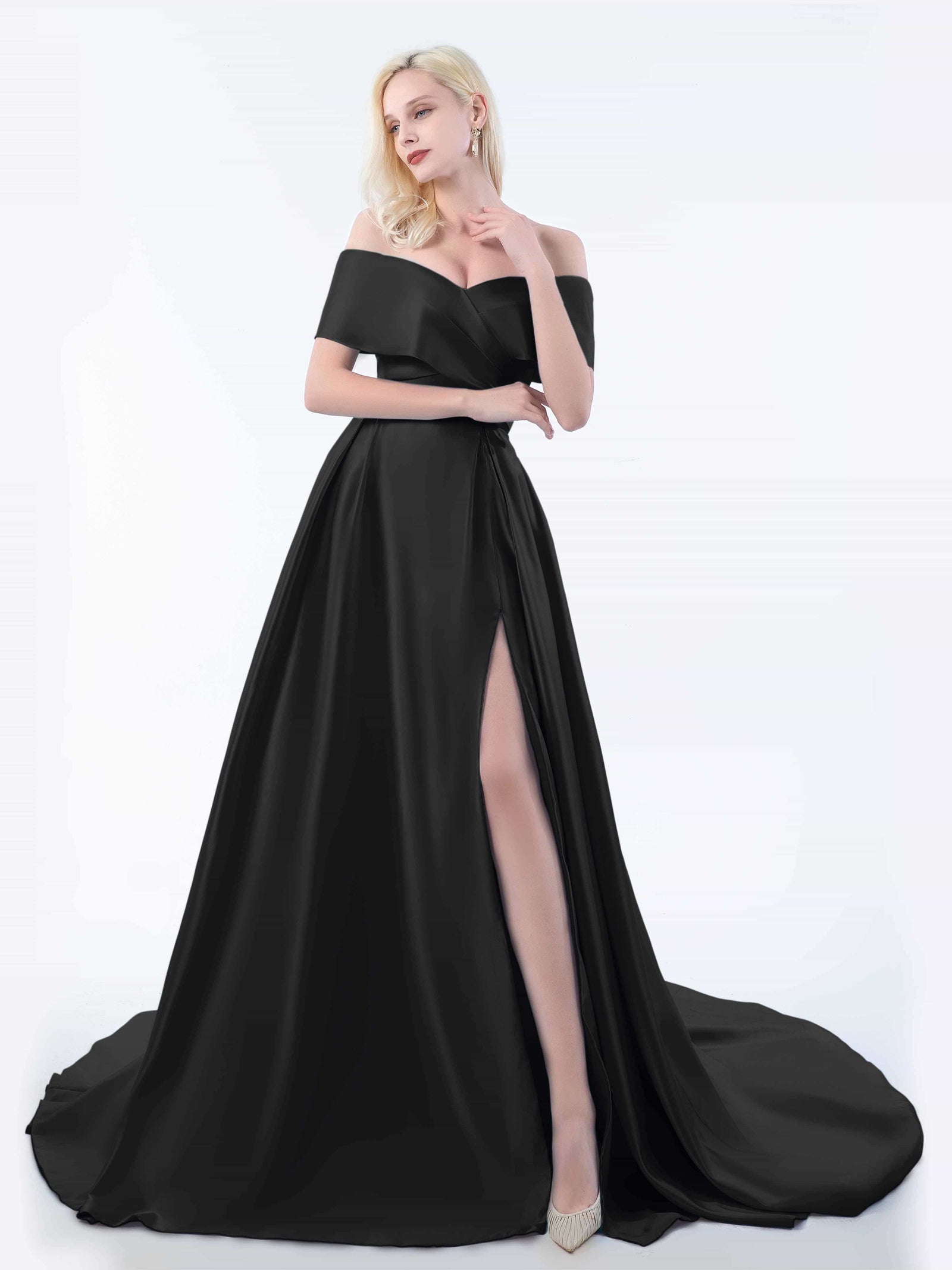 Off Shoulder Sweep Train Dress With Slit Royal Blue Plus Size
