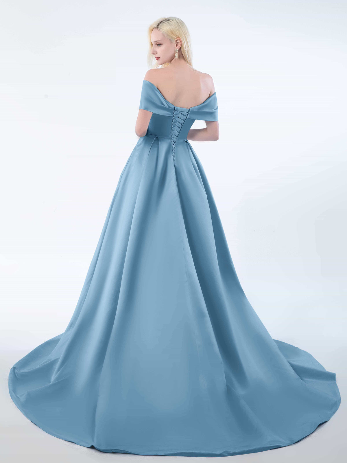 Elegant Off-the-shoulder Satin Sweep Train Dress Dusty Rose main image 1