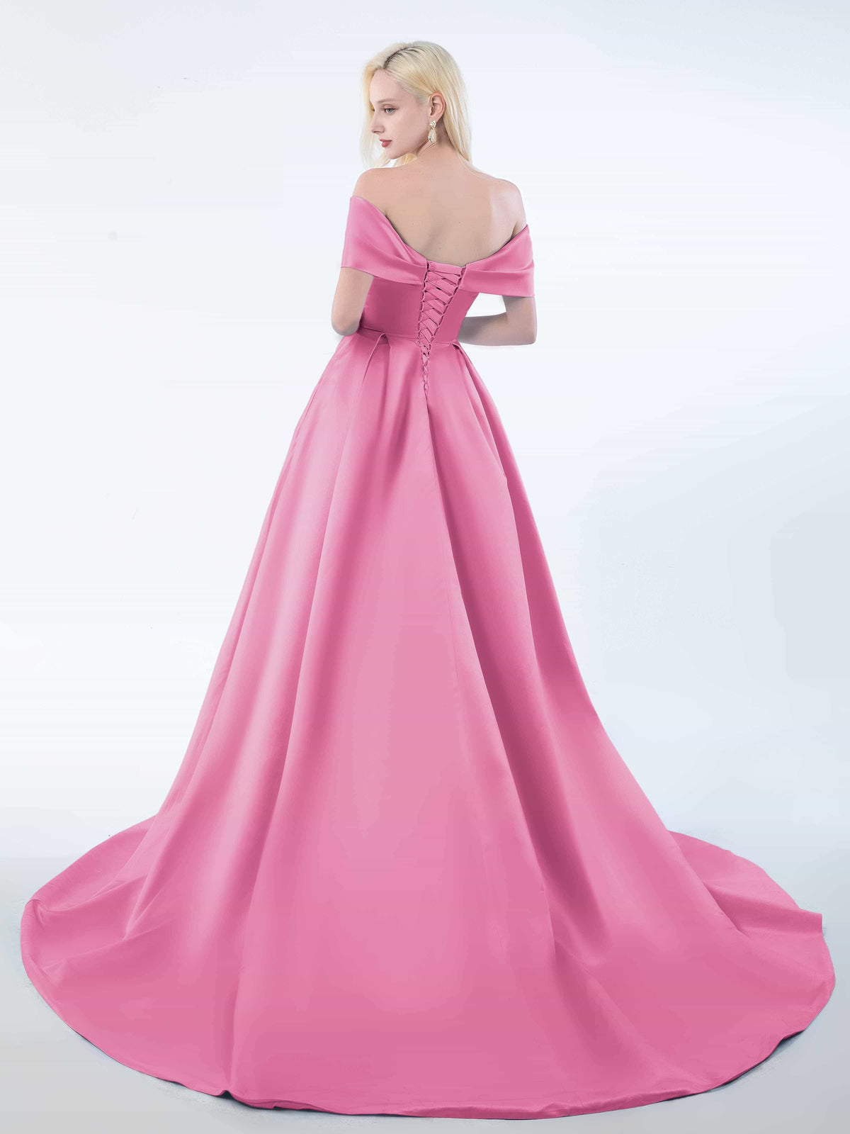 Pleated Off Shoulder Sweep Train Dress With Slit Royal Blue main image 1