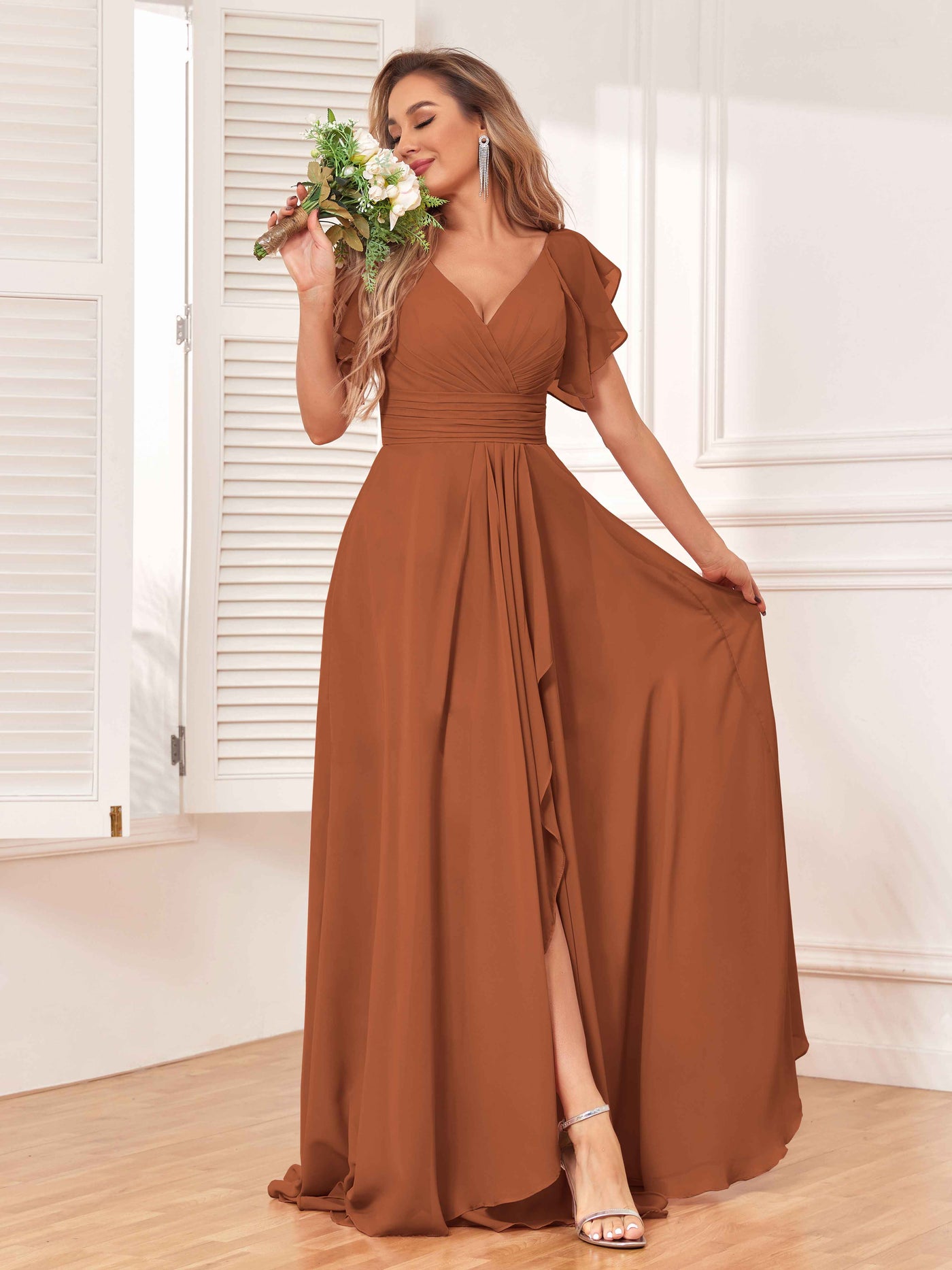 Zoe Cute Ruffles Sleeves Chiffon Bridesmaid Dresses
