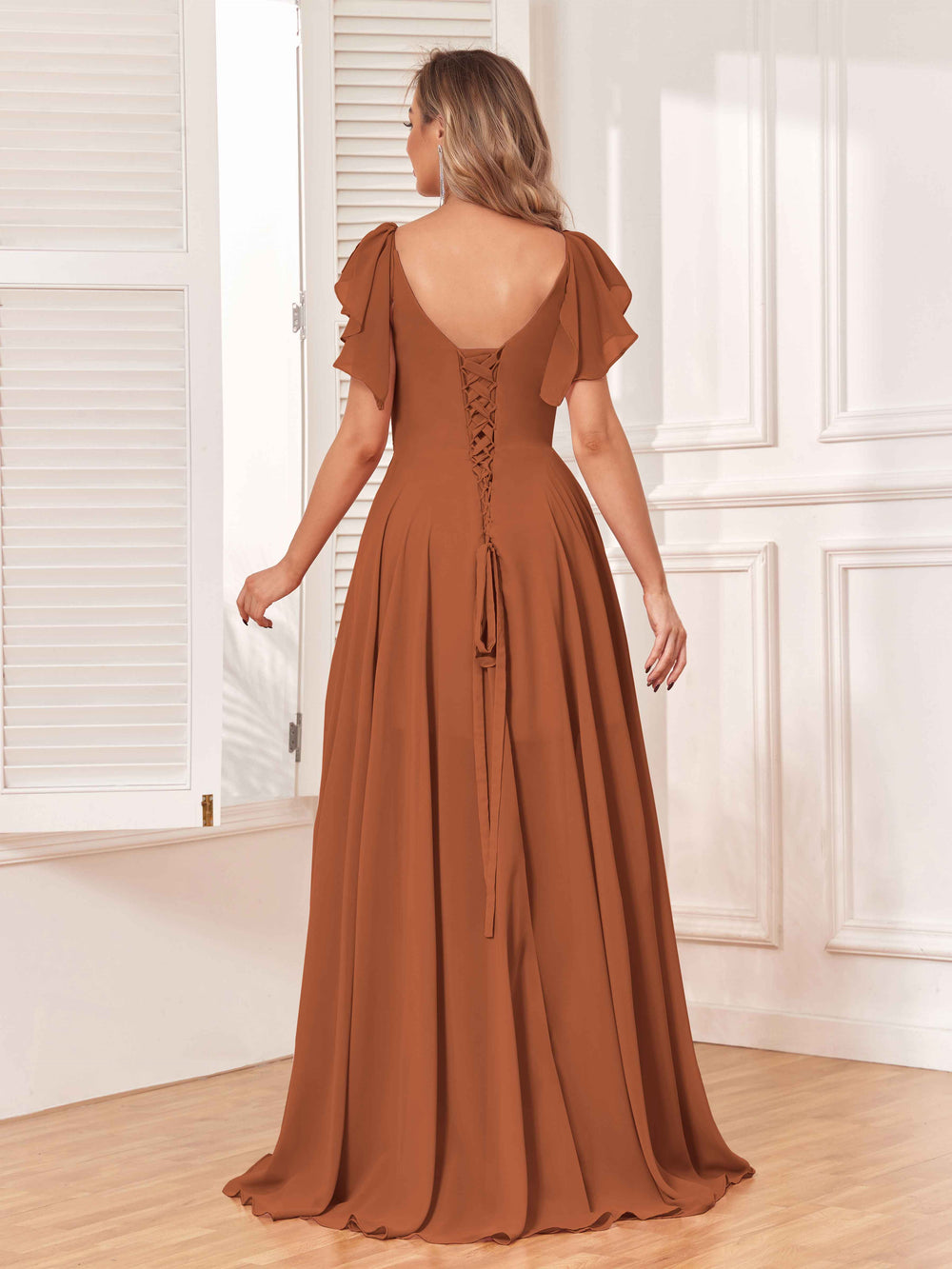 Chiffon Sweetheart Pine Bridesmaid Dress with Ruffles